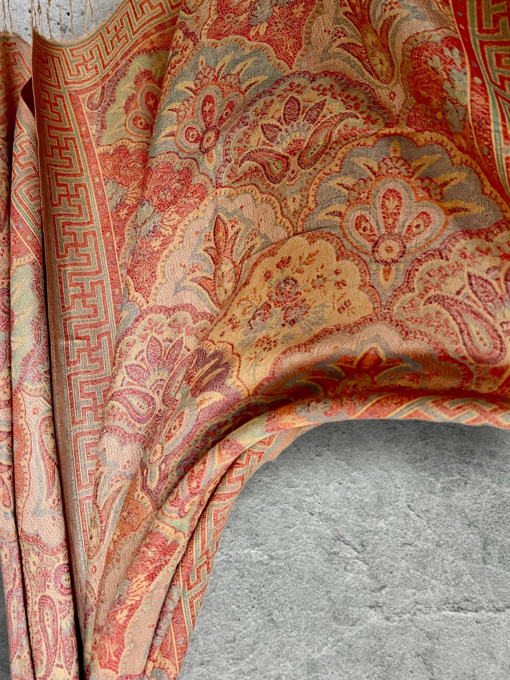 Coral Beige Damask Scarf, Cotton Viscose Blend Pashmina Style Autumn Winter Shawl