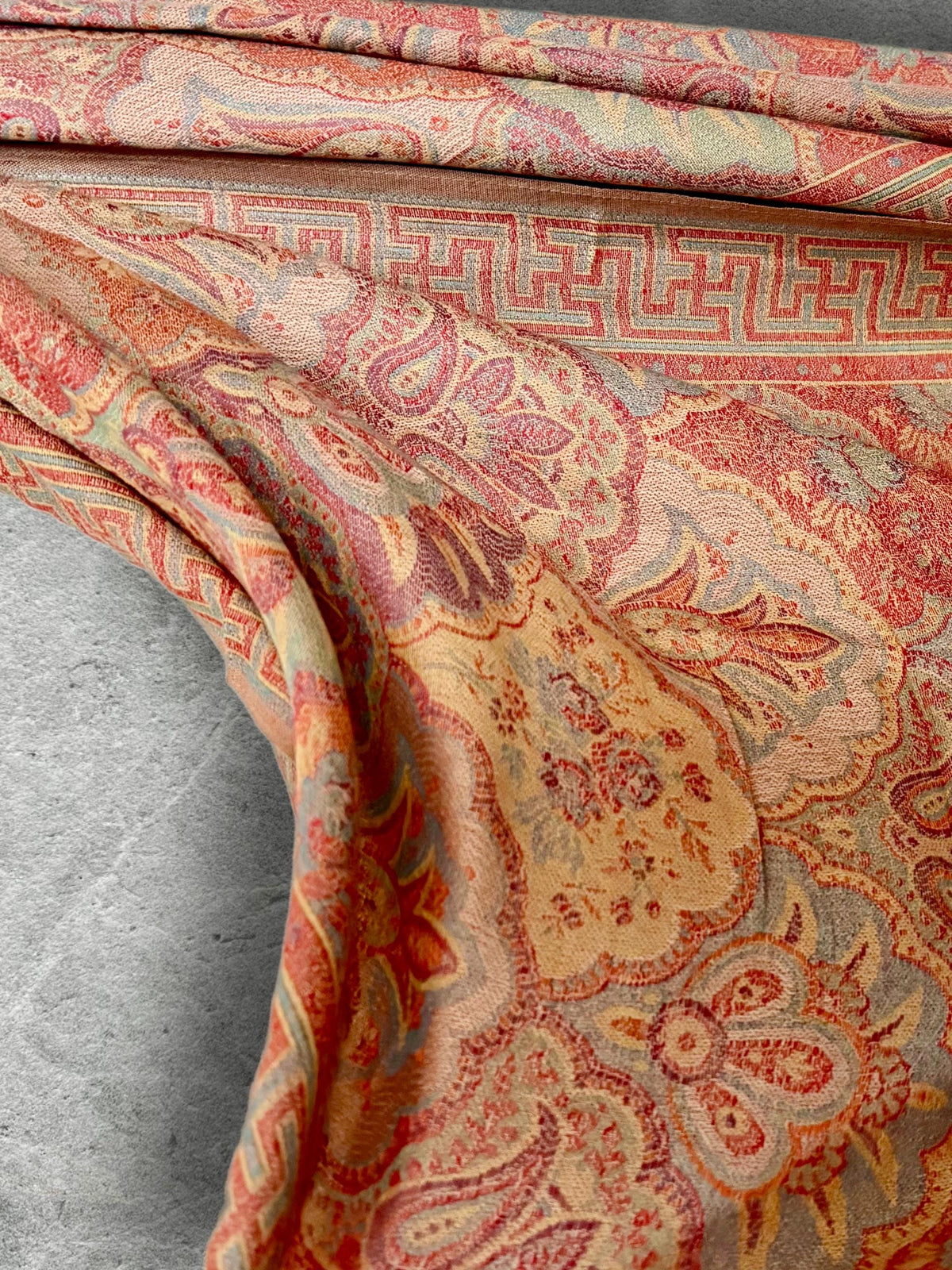 Coral Beige Damask Scarf, Cotton Viscose Blend Pashmina Style Autumn Winter Shawl