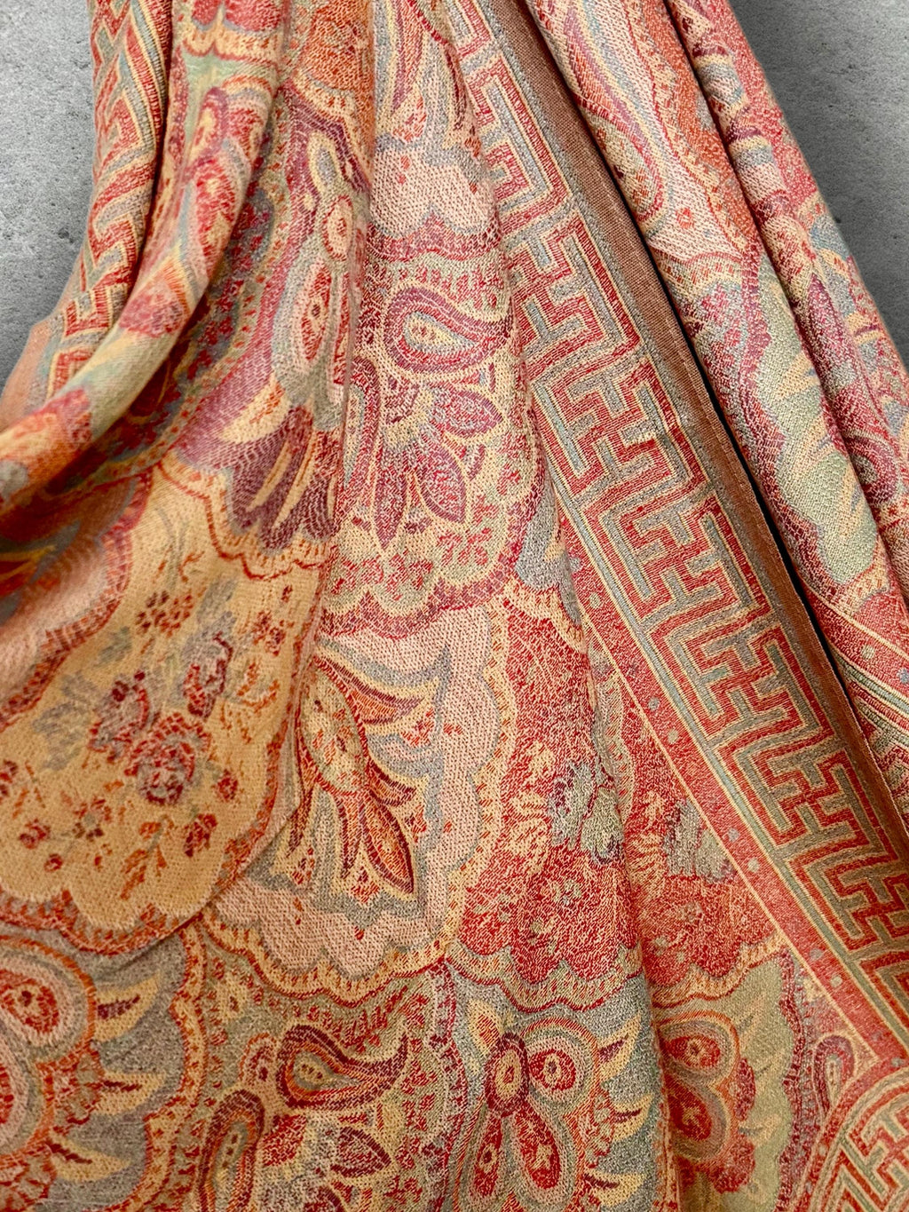 Coral Beige Damask Scarf, Cotton Viscose Blend Pashmina Style Autumn Winter Shawl