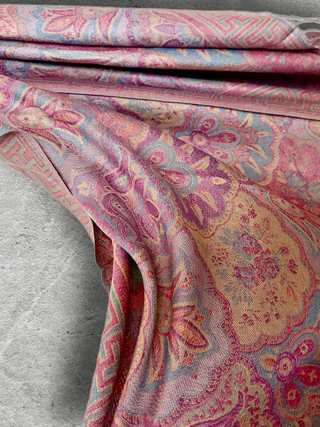 Dusty Pink and Blue Damask Florals Autumn Winter Scarf, Pashmina Style Shawl in Cotton Viscose Blend, Ultra Soft Women Wrap