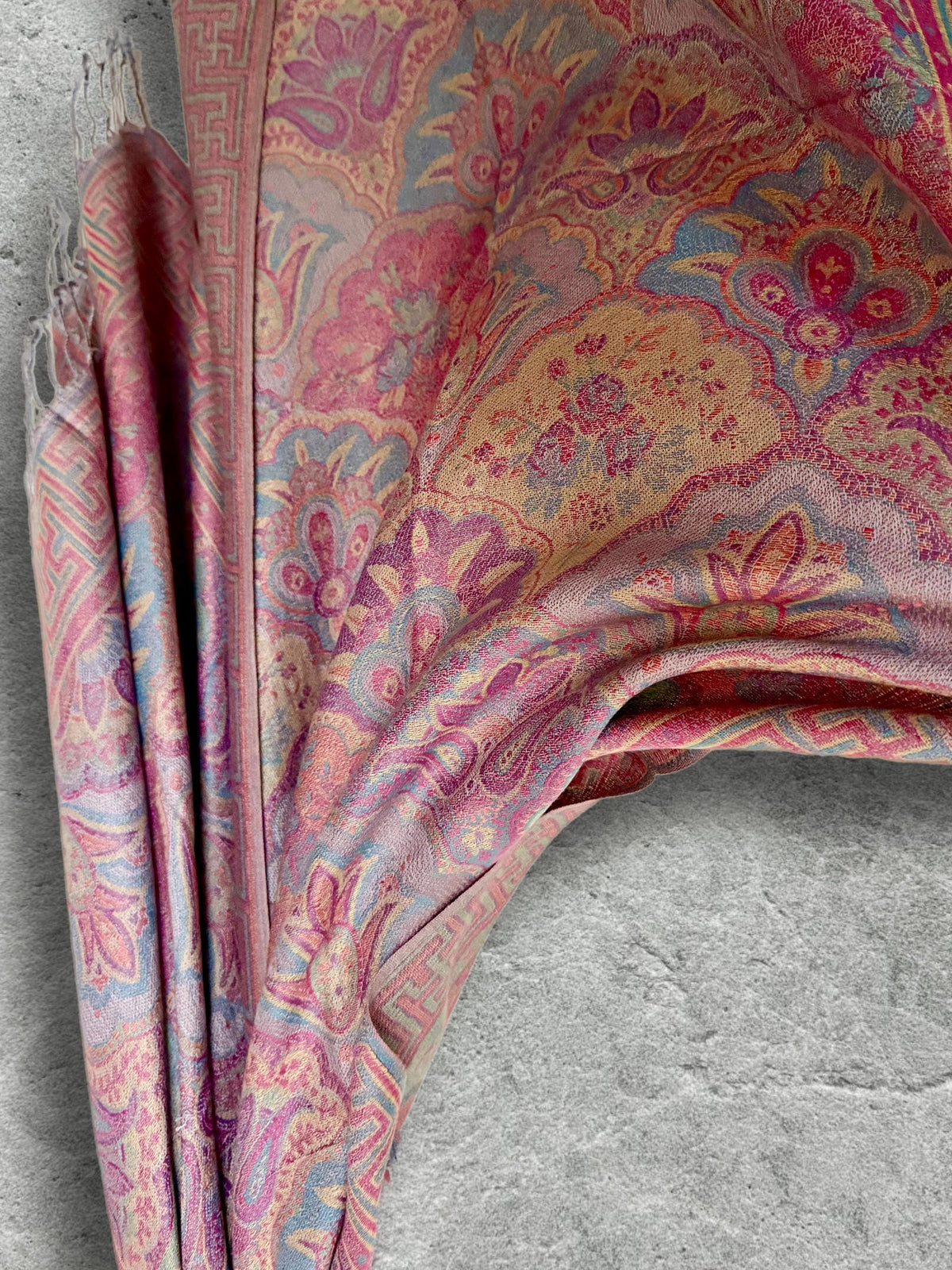 Dusty Pink and Blue Damask Florals Autumn Winter Scarf, Pashmina Style Shawl in Cotton Viscose Blend, Ultra Soft Women Wrap