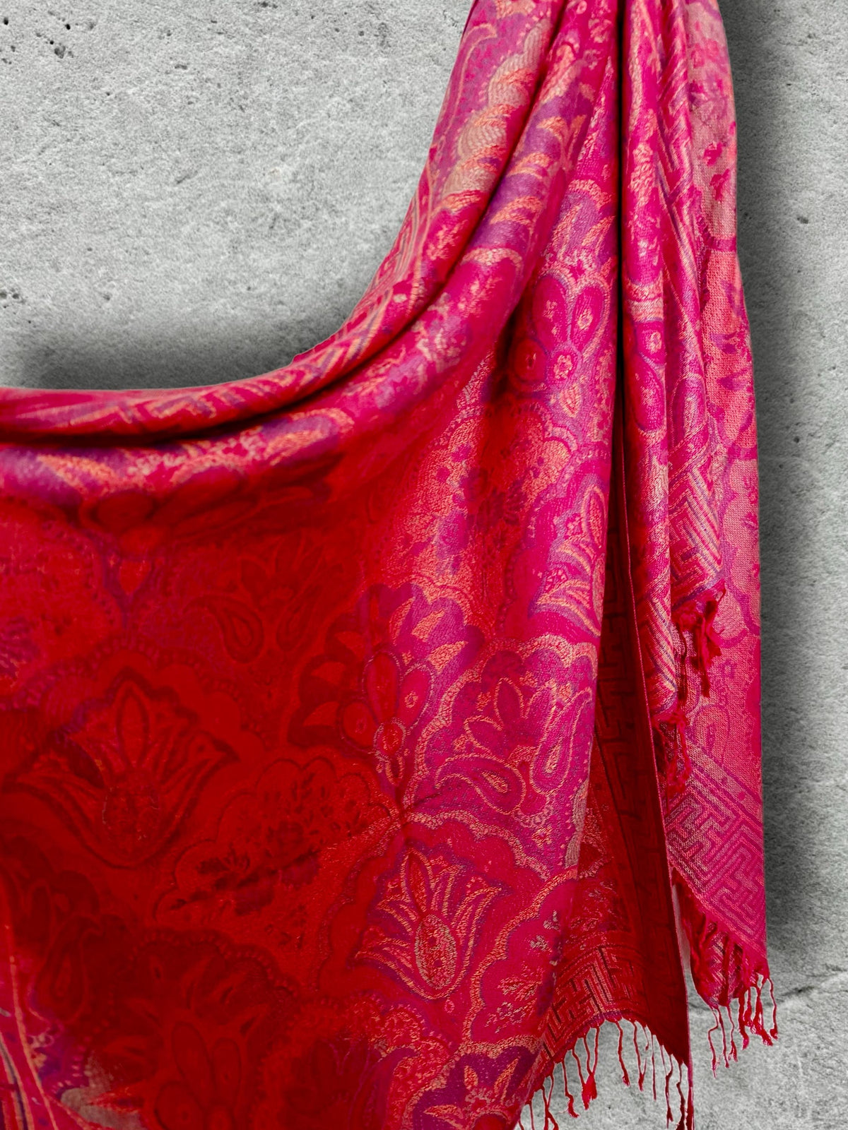 Fuchsia Pink Floral Autumn Winter Scarf, Cotton Viscose Blend Pashmina Style Fringed Women Shawl,Thoughtful Gifts for Her