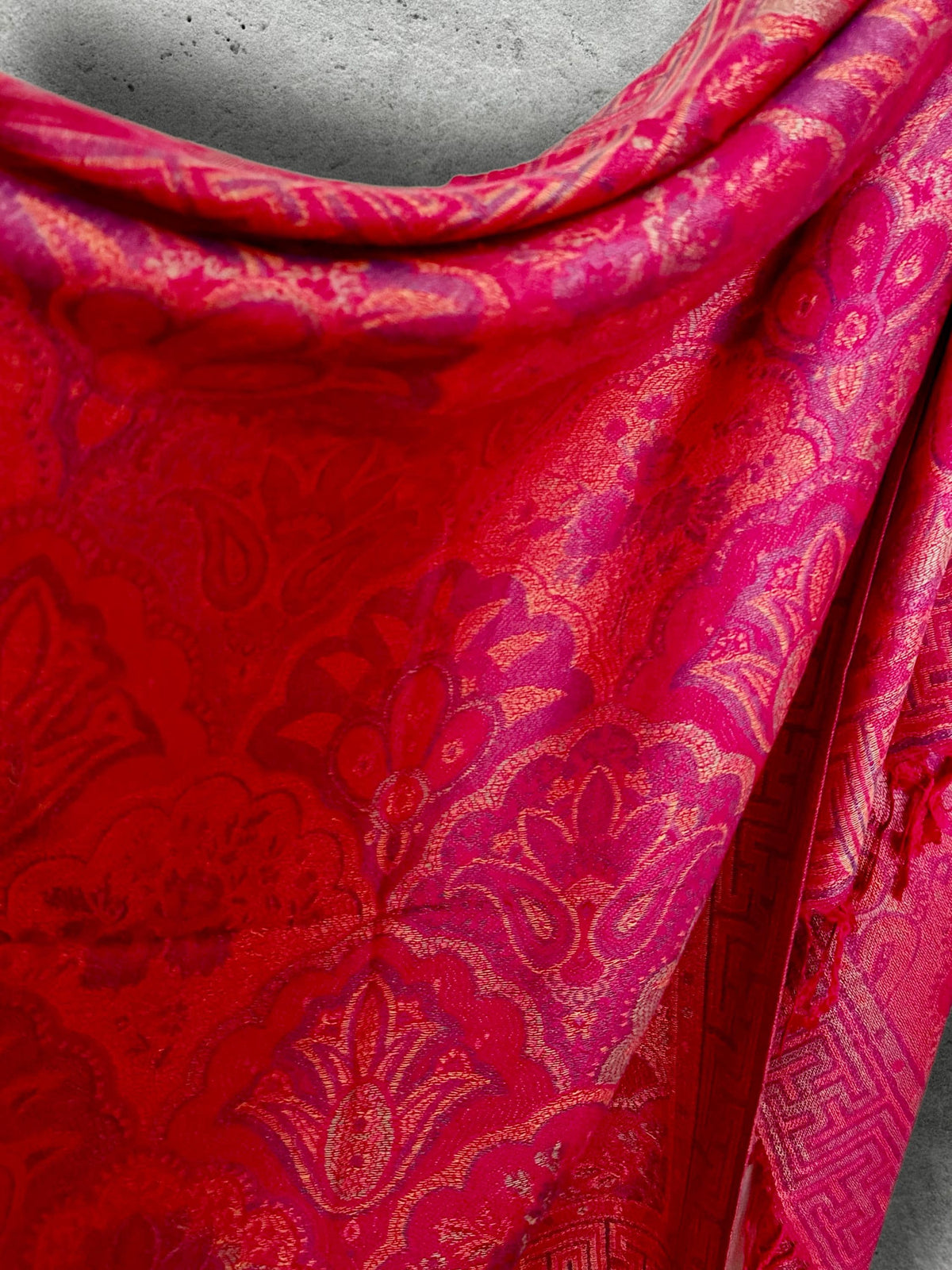 Fuchsia Pink Floral Autumn Winter Scarf, Cotton Viscose Blend Pashmina Style Fringed Women Shawl,Thoughtful Gifts for Her