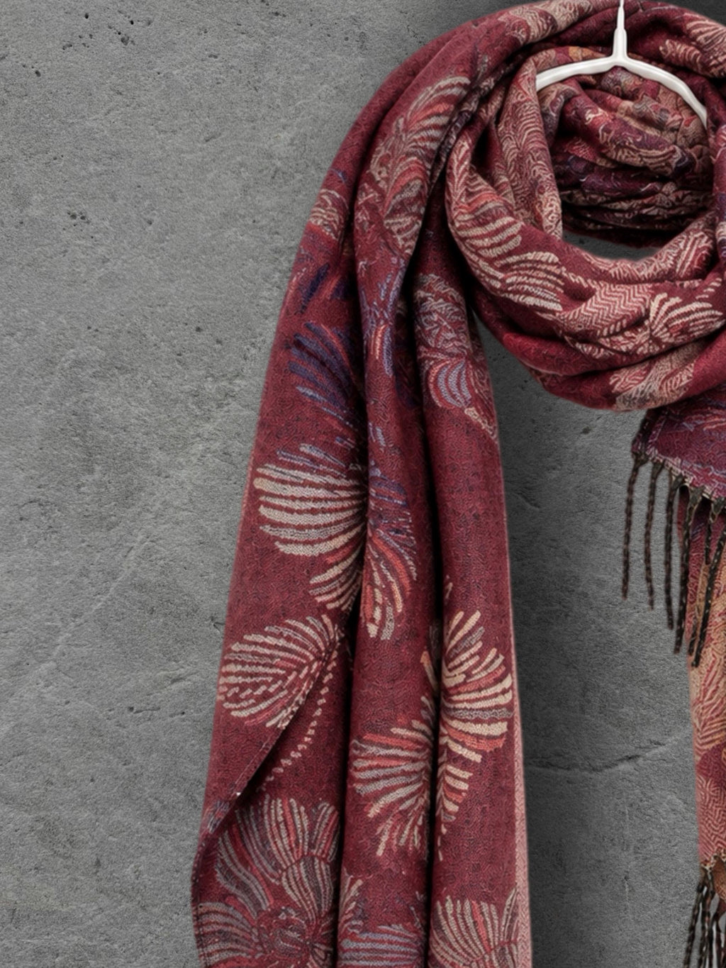 Reversible Burgundy Floral Winter Scarf, Blush Pink Botanical Shawl for Women, Ultra Soft Cozy Wrap, Gifts for Her