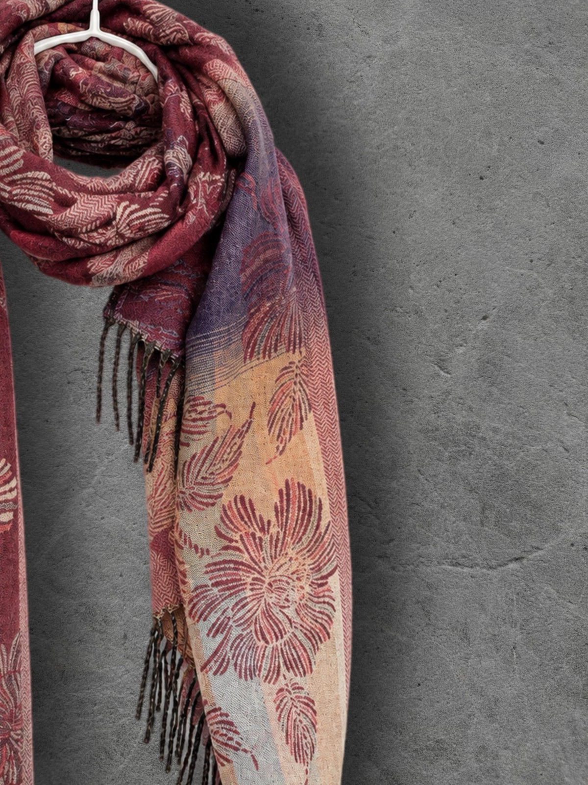 Reversible Burgundy Floral Winter Scarf, Blush Pink Botanical Shawl for Women, Ultra Soft Cozy Wrap, Gifts for Her