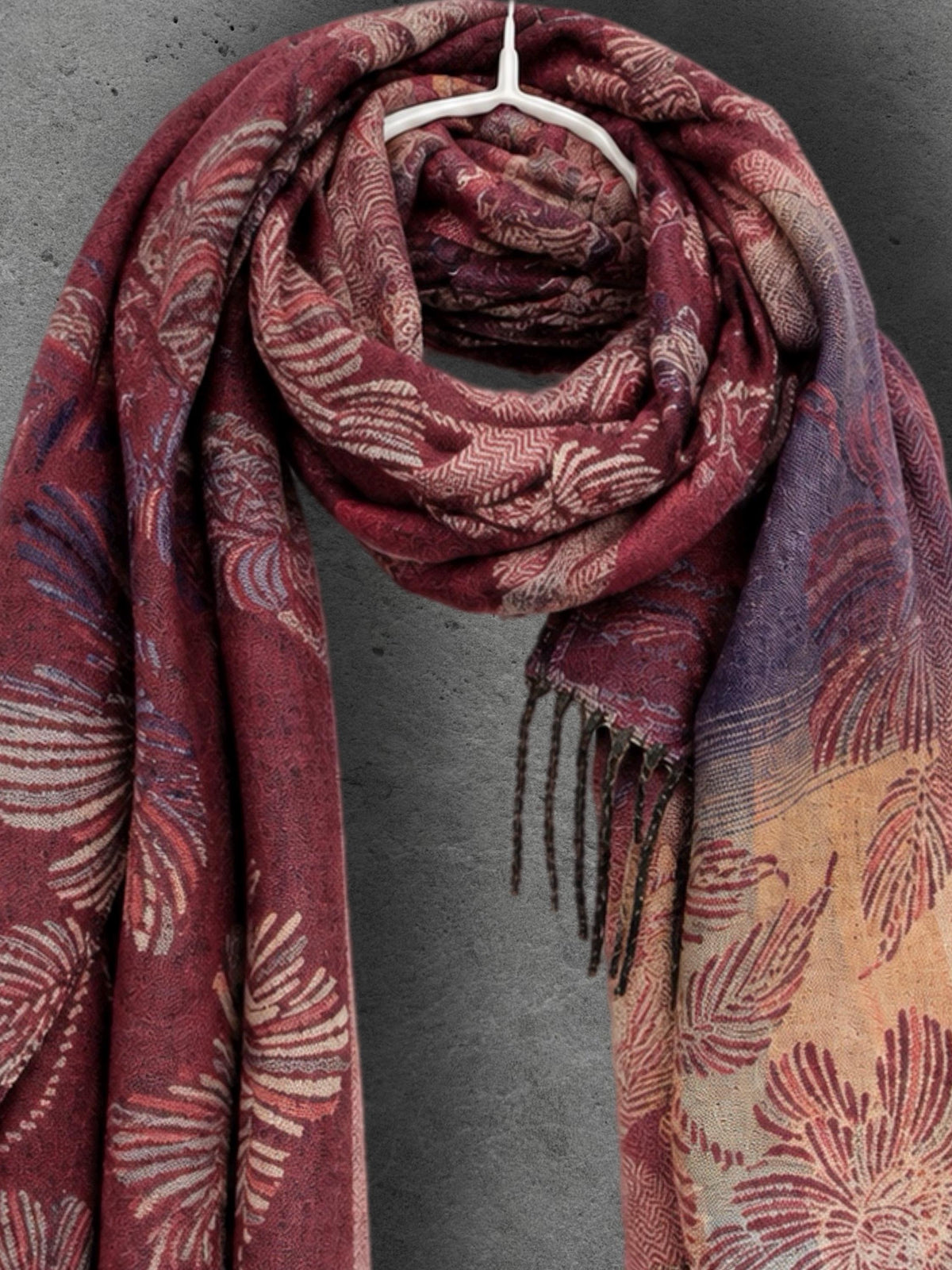 Reversible Burgundy Floral Winter Scarf, Blush Pink Botanical Shawl for Women, Ultra Soft Cozy Wrap, Gifts for Her