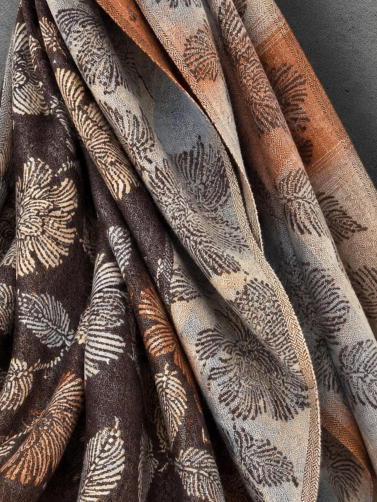 Reversible Brown Floral Winter Scarf, Camel Beige Botanical Wrap for Women, Ultra Soft Cozy Shawl, Warm Gifts for Her