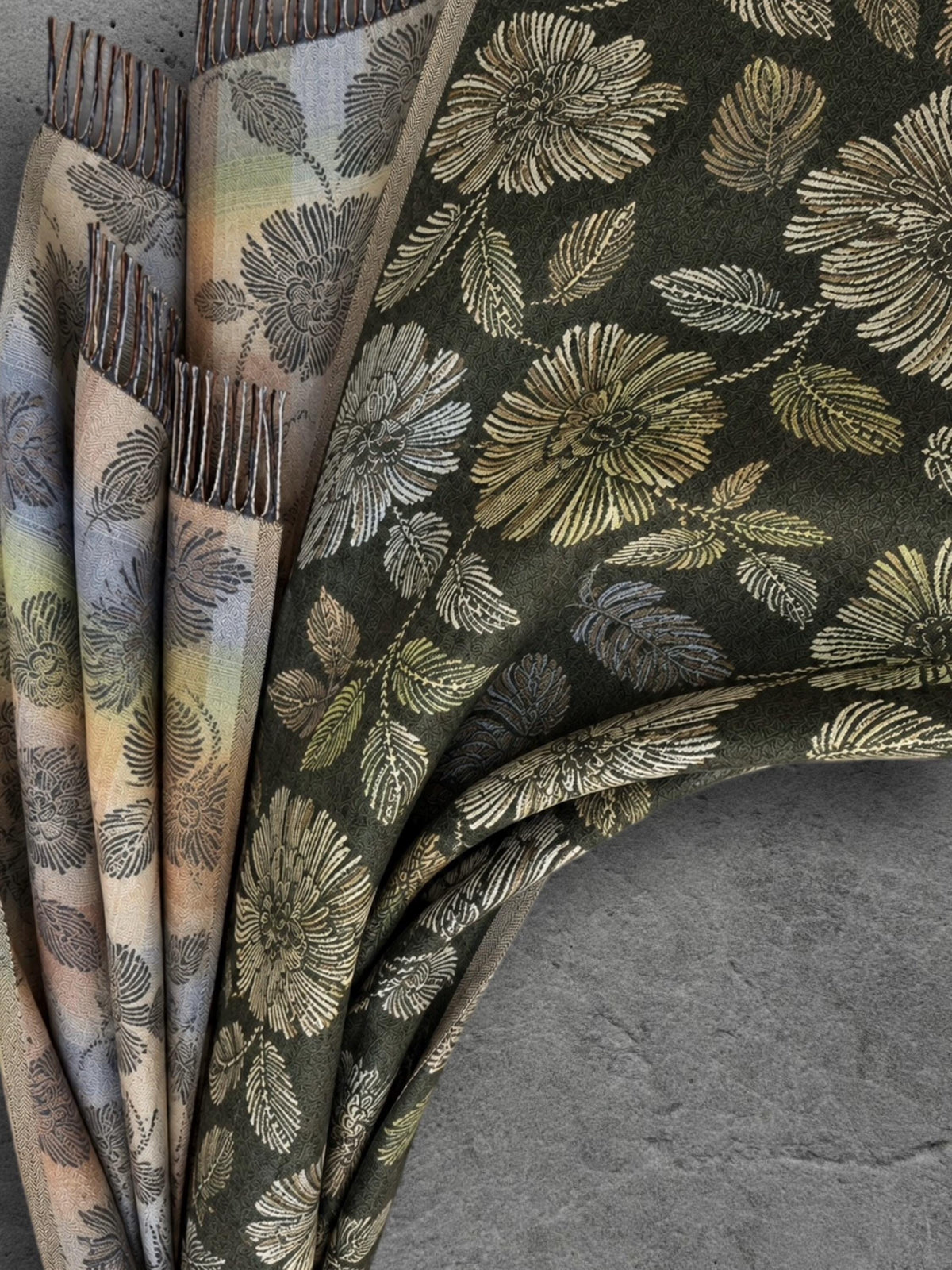 Reversible Olive Green Floral Winter Scarf, Beige Botanical Women Wrap, Ultra Soft Warm Shawl, Thoughtful Gifts for Her