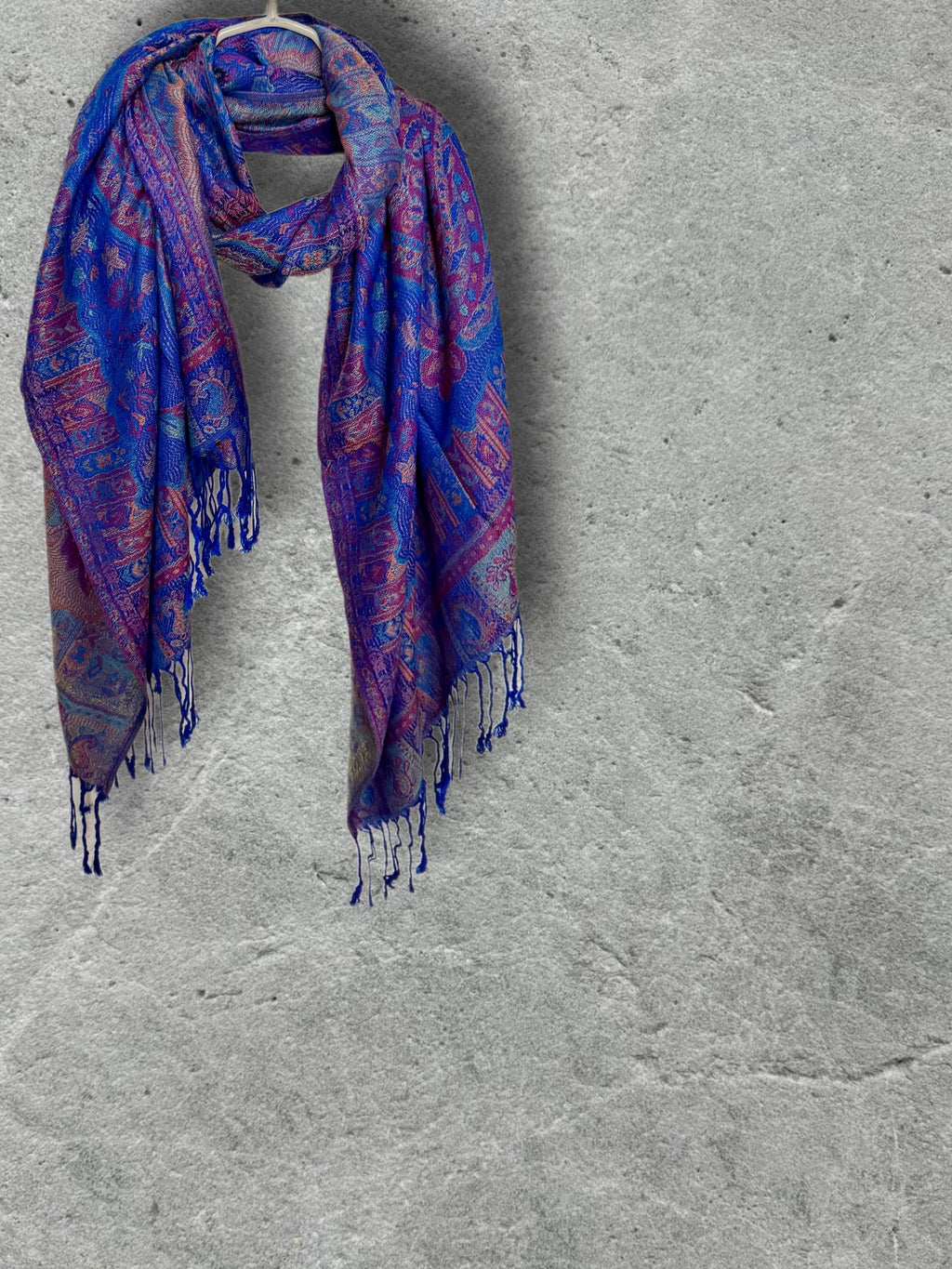 Royal Blue Paisley Autumn Winter Scarf, Cotton Viscose Blend Shawl for Women, Thoughtful Gifts for Her
