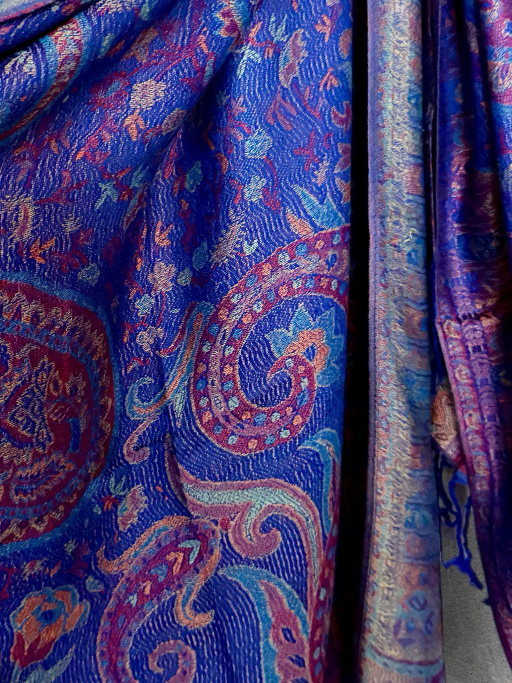 Royal Blue Paisley Autumn Winter Scarf, Cotton Viscose Blend Shawl for Women, Thoughtful Gifts for Her