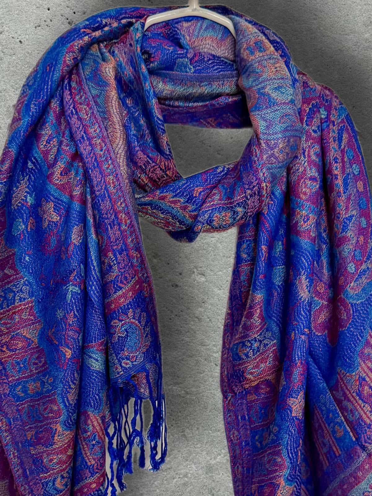 Royal Blue Paisley Autumn Winter Scarf, Cotton Viscose Blend Shawl for Women, Thoughtful Gifts for Her