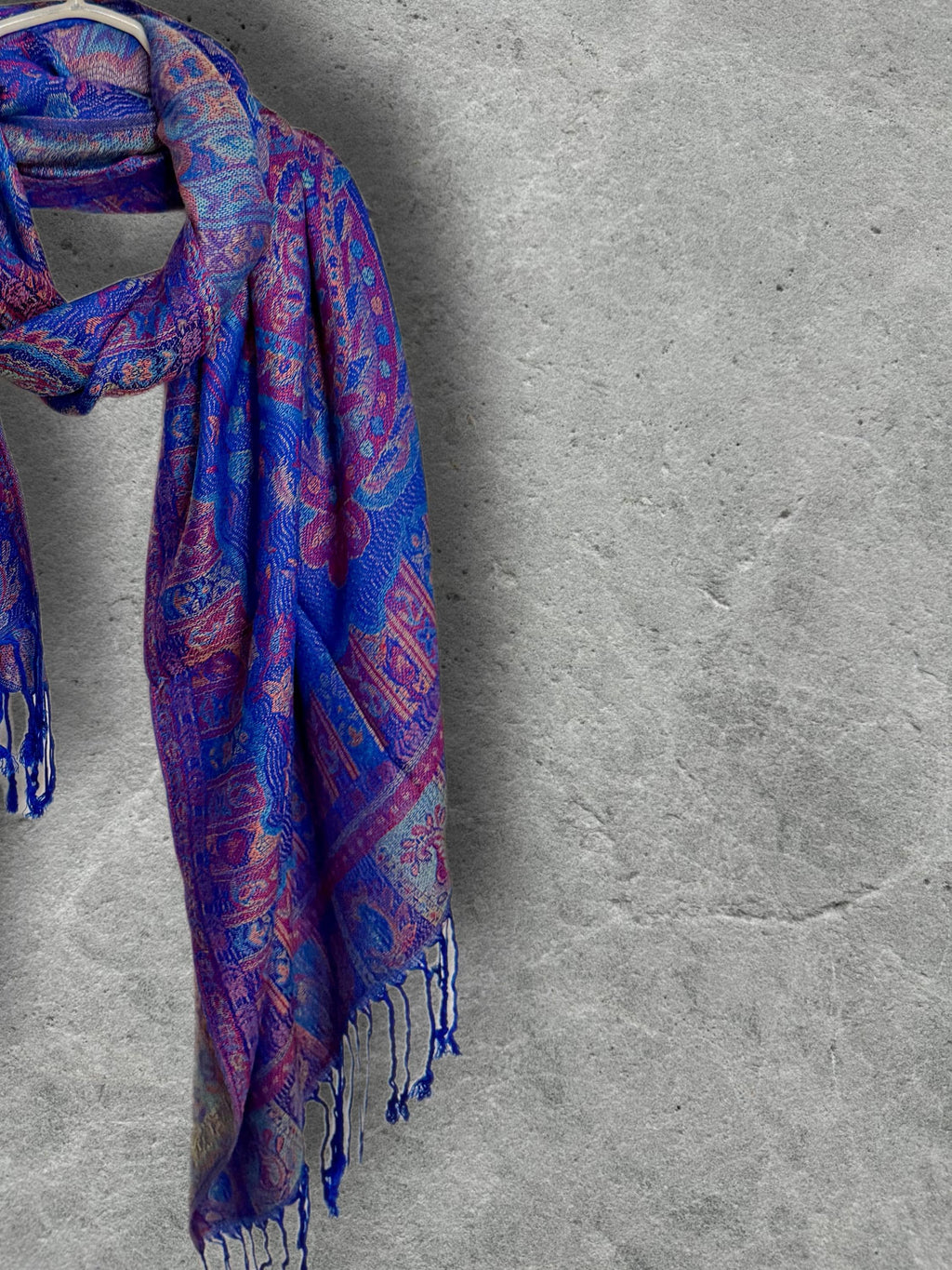 Royal Blue Paisley Autumn Winter Scarf, Cotton Viscose Blend Shawl for Women, Thoughtful Gifts for Her