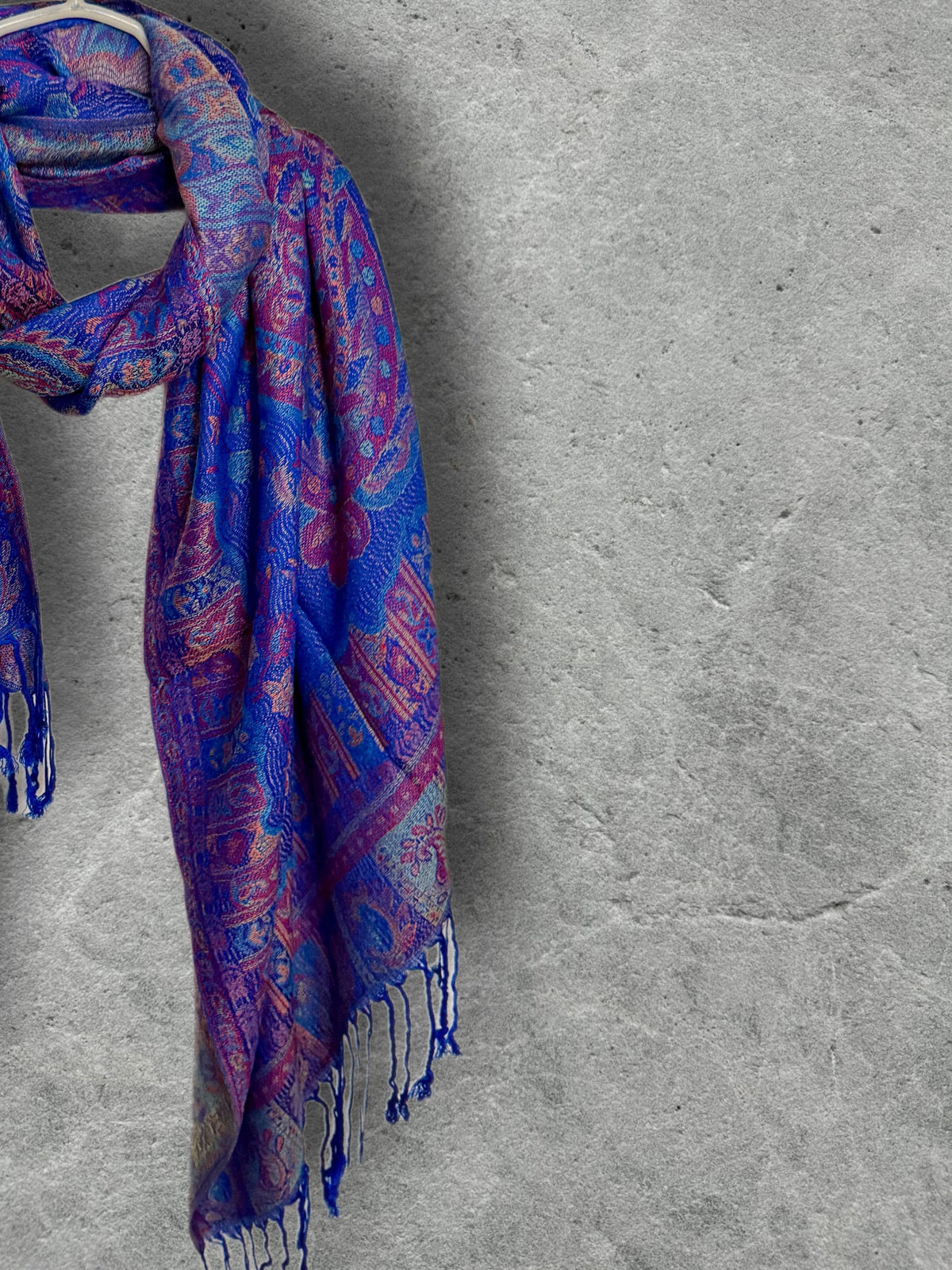 Royal Blue Paisley Autumn Winter Scarf, Cotton Viscose Blend Shawl for Women, Thoughtful Gifts for Her
