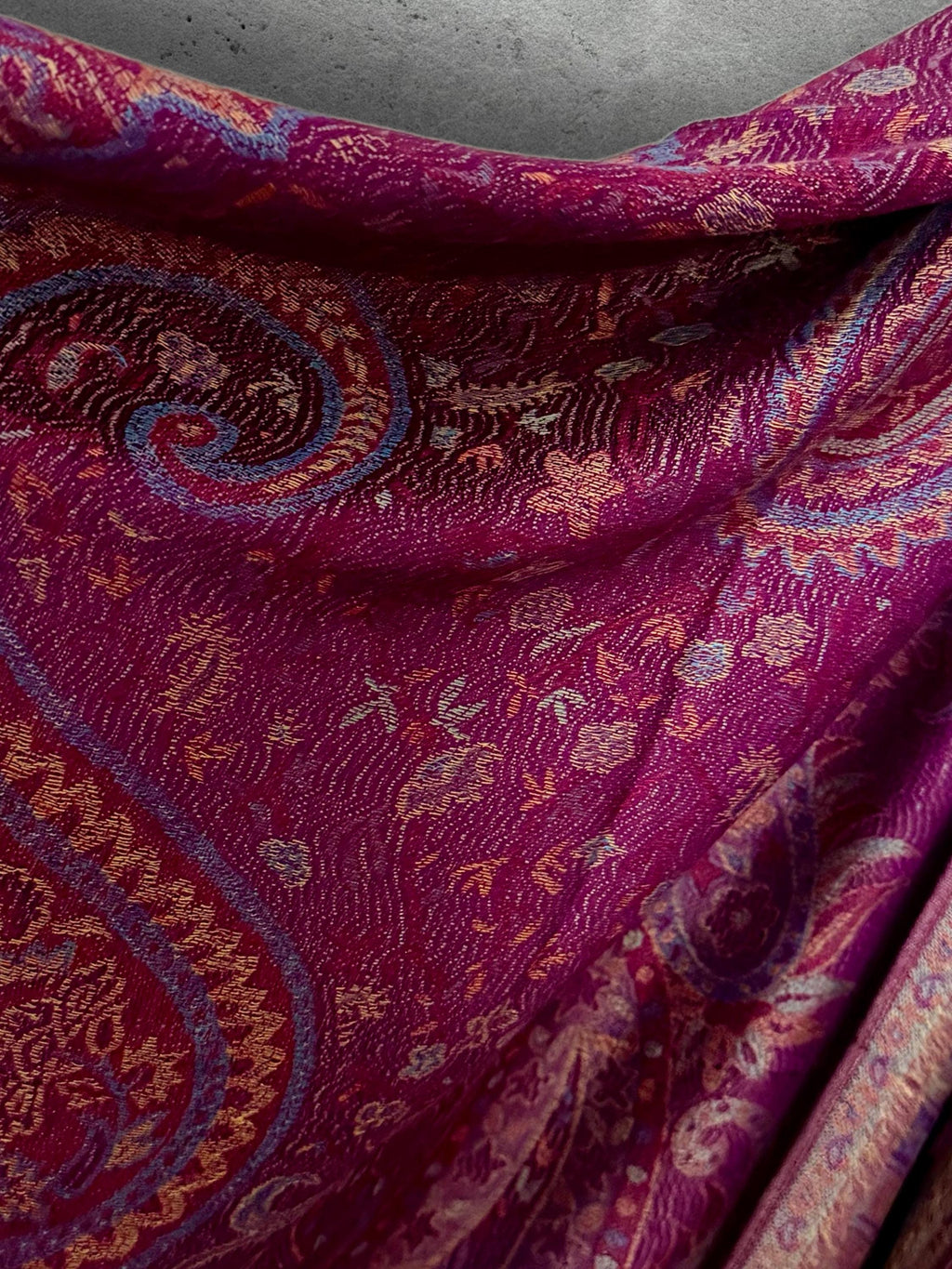 Magenta Paisley Scarf, Plum Floral Autumn Shawl in Cotton Viscose Blend with Fringed Edges, Ideal Gifts for Her