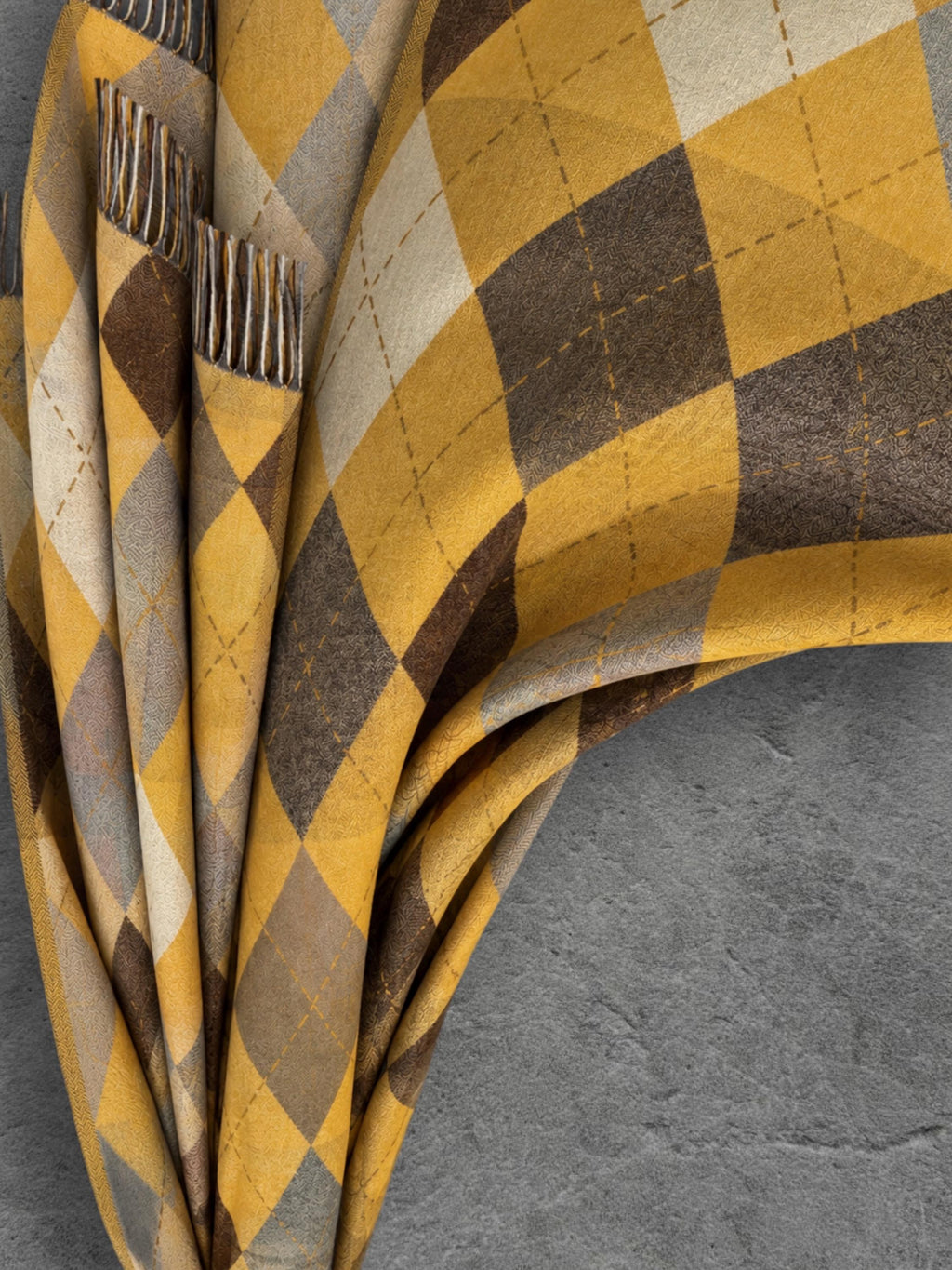 Mustard Argyle Reversible Winter Scarf, Yellow Brown Diamond Wrap, Soft Warm Fringe Shawl, Unisex Autumn Accessory