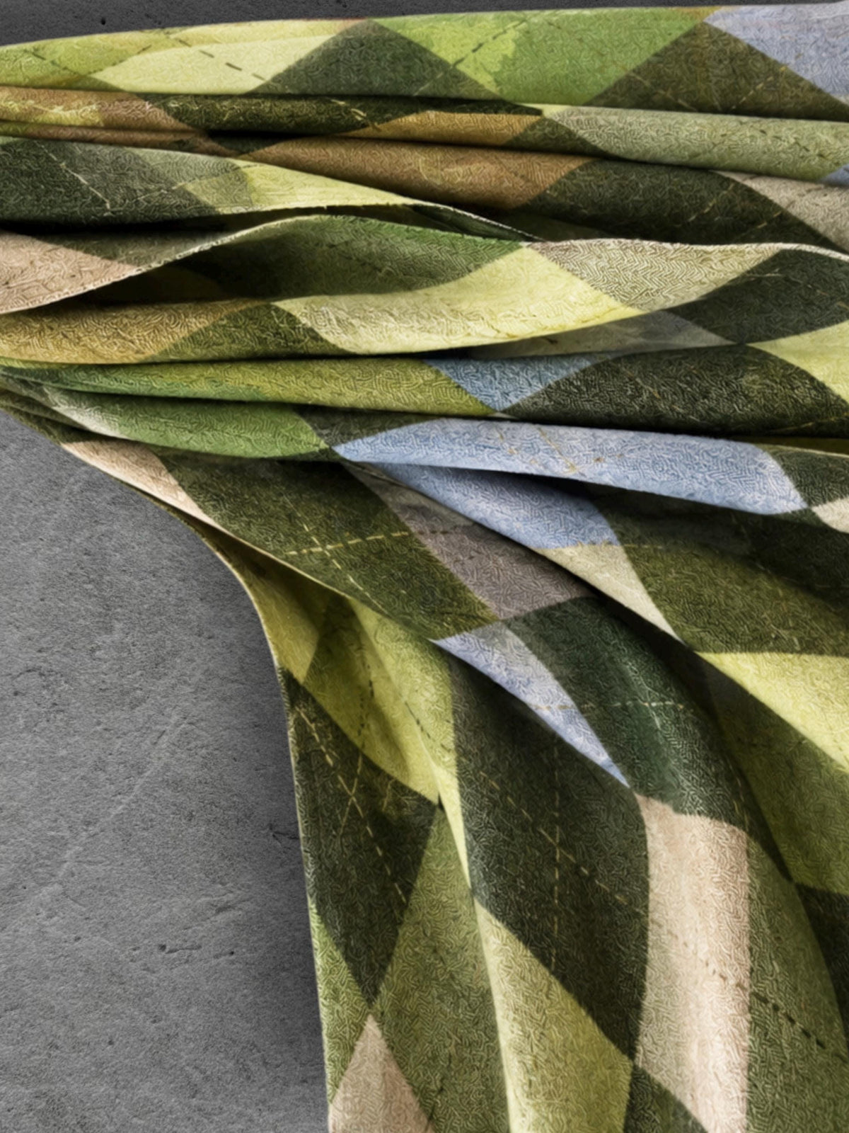Green Argyle Reversible Winter Scarf, Olive Lime Diamond Wrap, Soft Warm Fringe Shawl, Unisex Boho Accessory