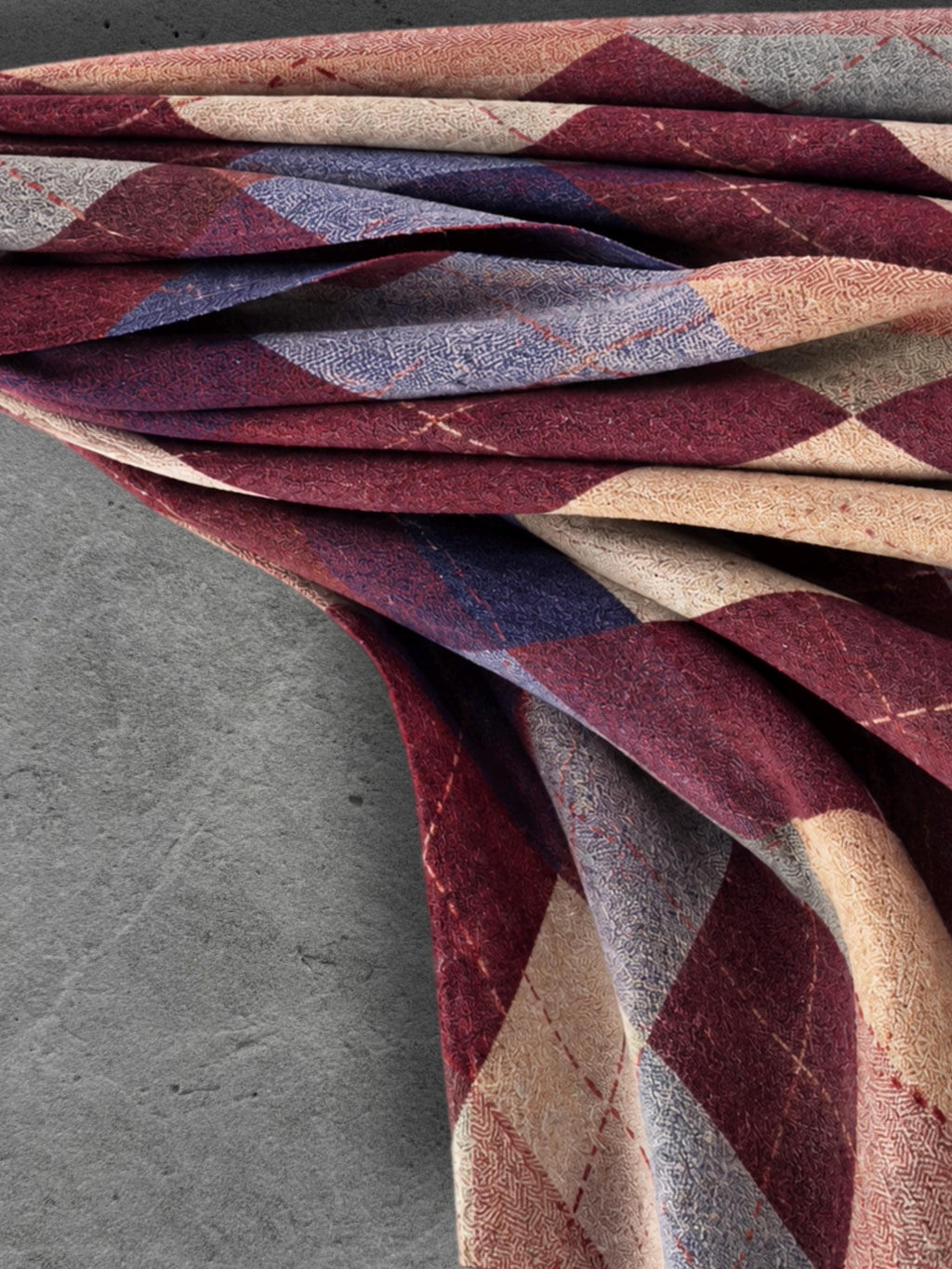Burgundy Argyle Reversible Winter Scarf, Wine Navy Diamond Wrap, Soft Warm Fringe Shawl, Unisex Autumn Accessory