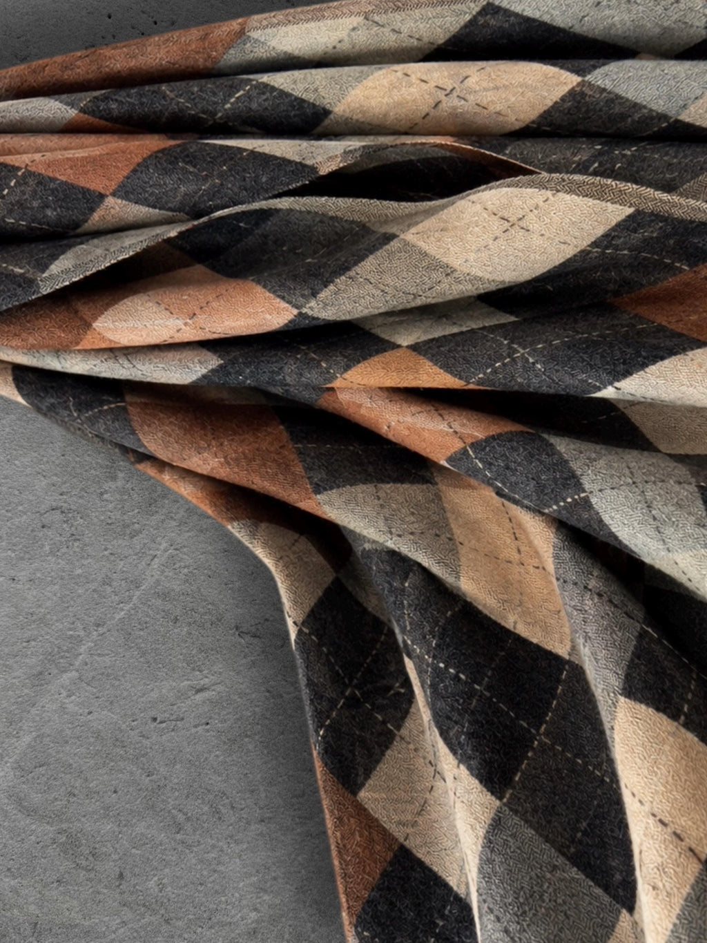 Black Argyle Reversible Winter Scarf, Camel Grey Diamond Wrap for Women, Ultra Soft Warm Shawl, Gifts for Him Her