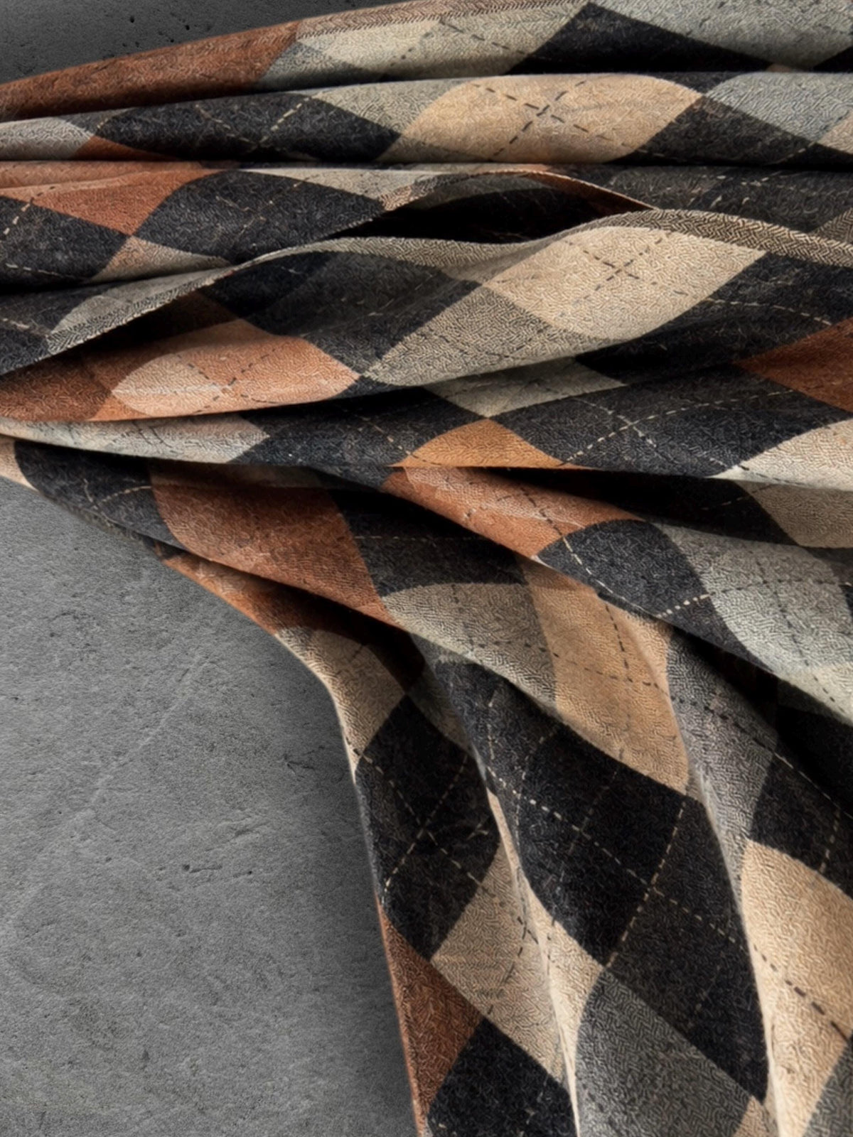 Black Argyle Reversible Winter Scarf, Camel Grey Diamond Wrap for Women, Ultra Soft Warm Shawl, Gifts for Him Her