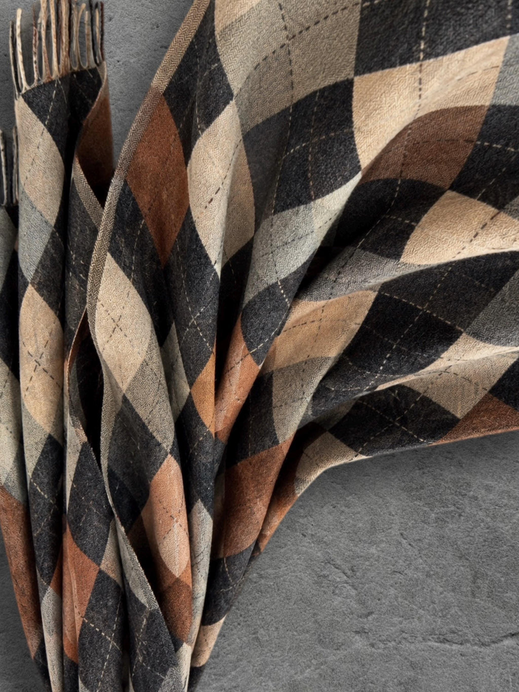 Black Argyle Reversible Winter Scarf, Camel Grey Diamond Wrap for Women, Ultra Soft Warm Shawl, Gifts for Him Her