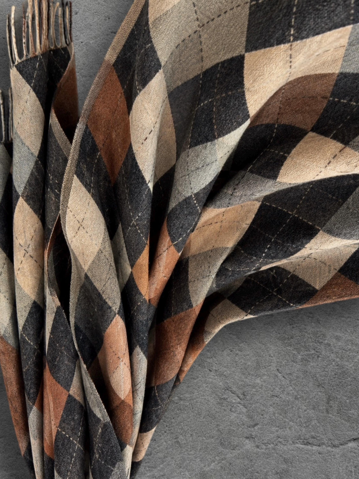 Black Argyle Reversible Winter Scarf, Camel Grey Diamond Wrap for Women, Ultra Soft Warm Shawl, Gifts for Him Her