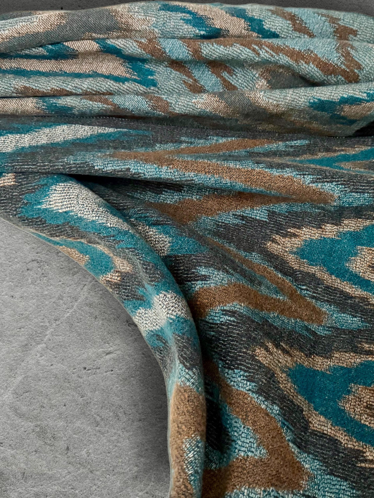 Teal Blue Abstract Winter Scarf, Ultra Soft Shawl, Warm Bohemian Zigzag Pattern Wrap for Women, Unique Christmas Gift for Her