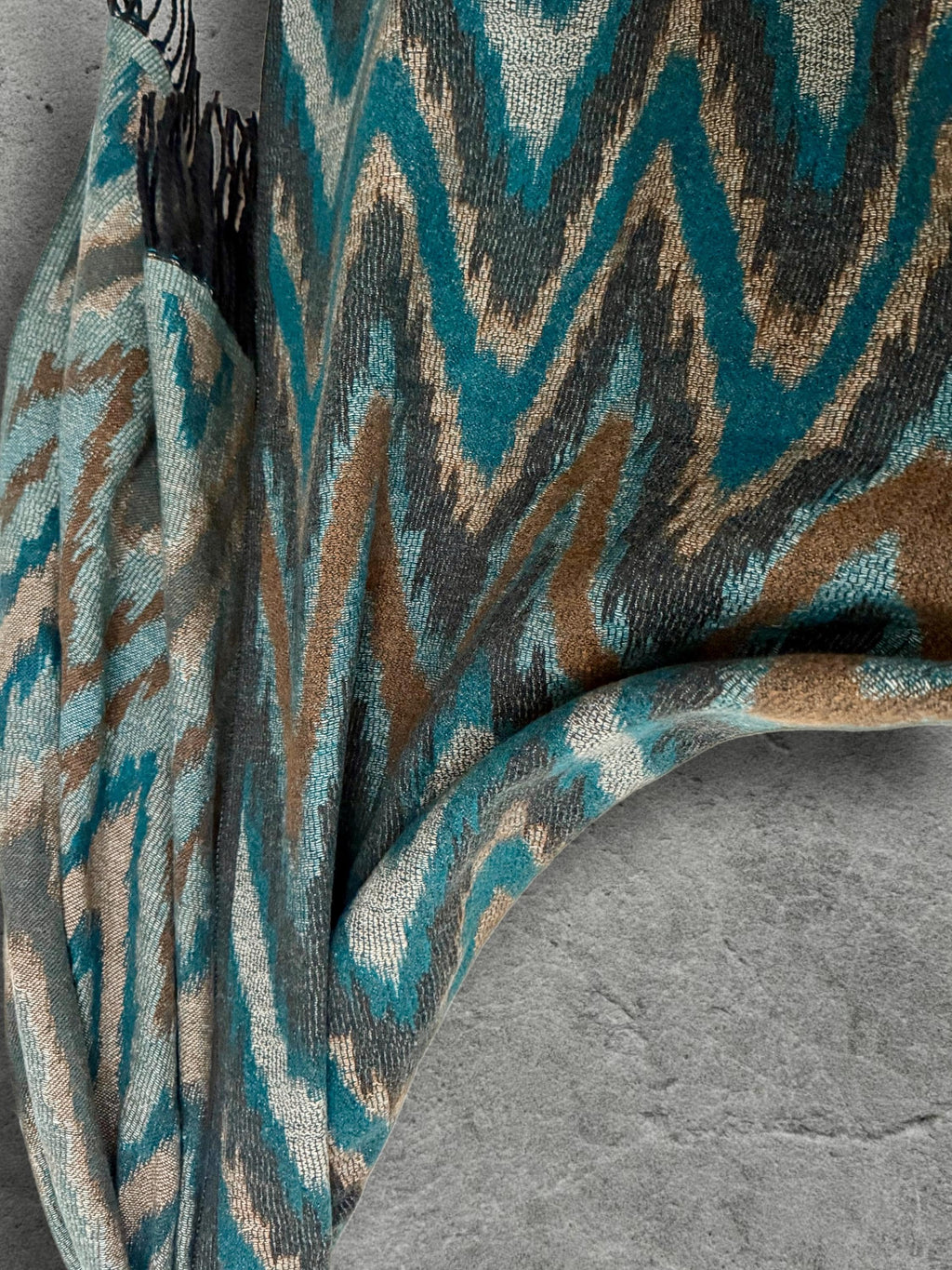 Teal Blue Abstract Winter Scarf, Ultra Soft Shawl, Warm Bohemian Zigzag Pattern Wrap for Women, Unique Christmas Gift for Her