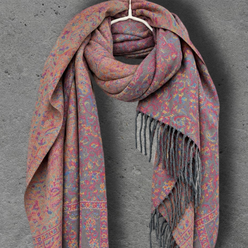 Grey Pink Midnight Floral Tapestry Reversible Winter Scarf, Double Sided Botanical Wrap, Ultra Soft Shawl, Ideal Gifts for Her
