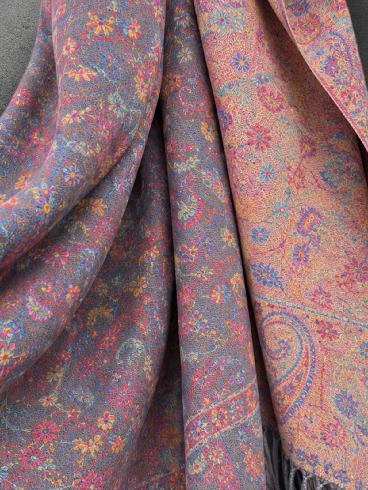 Grey Pink Midnight Floral Tapestry Reversible Winter Scarf, Double Sided Botanical Wrap, Ultra Soft Shawl, Ideal Gifts for Her