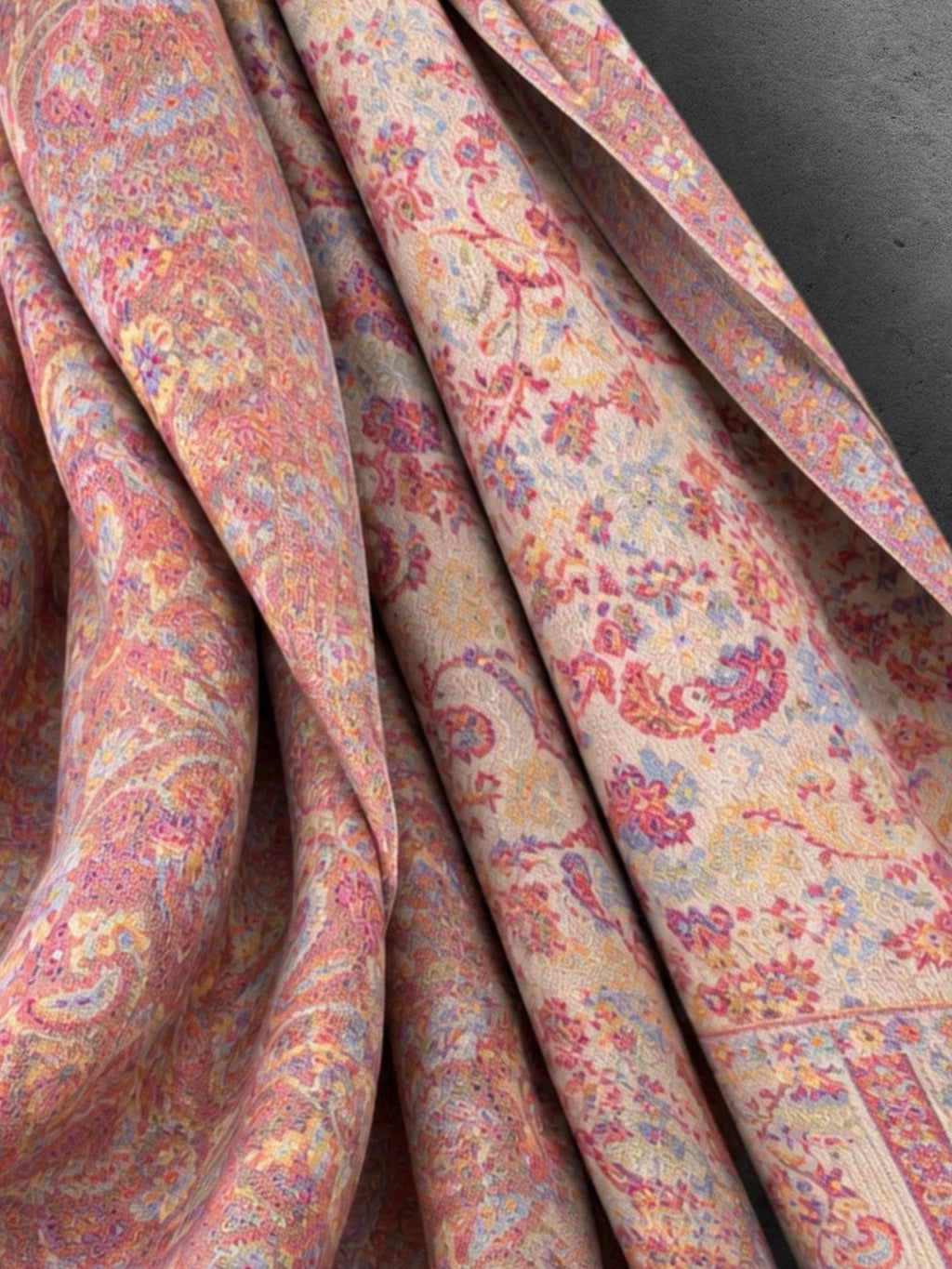 Blush Cream Antique Floral Weave Reversible Winter Scarf, Double Sided Soft Botanical Wrap, Women’s Bohemian Shawl