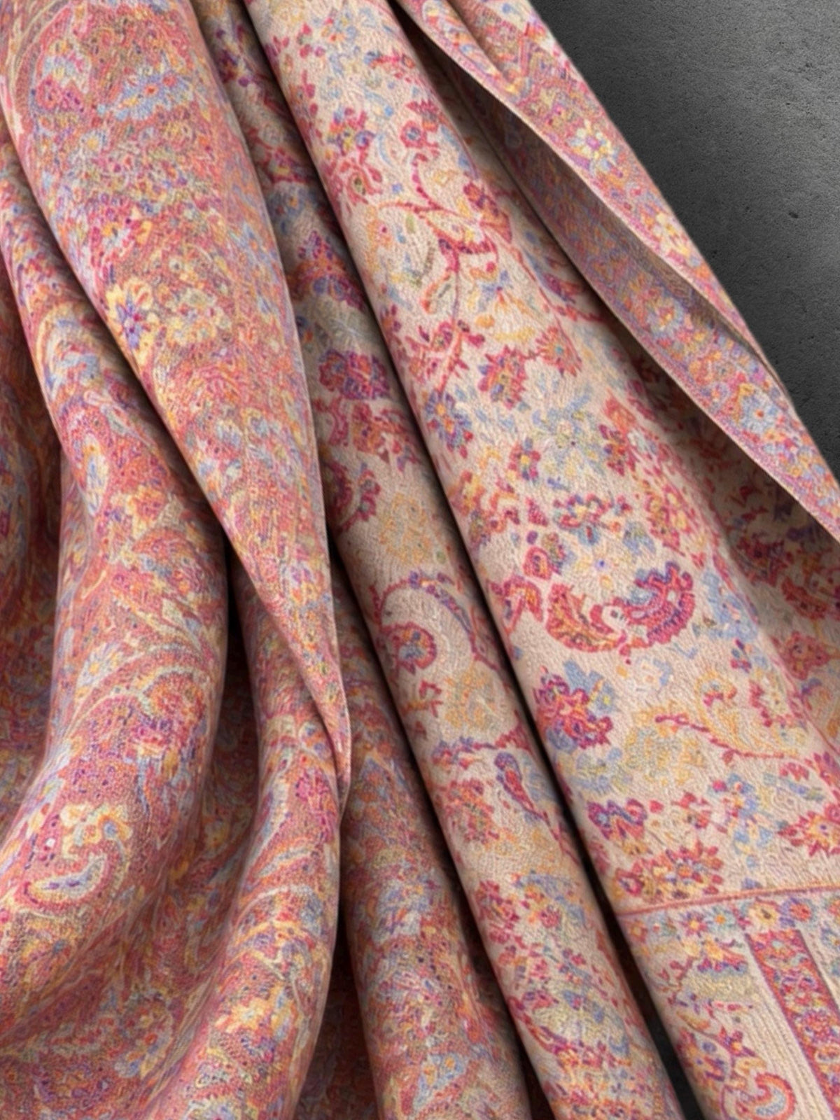 Blush Cream Antique Floral Weave Reversible Winter Scarf, Double Sided Soft Botanical Wrap, Women’s Bohemian Shawl