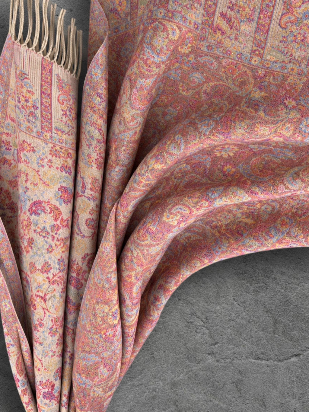 Blush Cream Antique Floral Weave Reversible Winter Scarf, Double Sided Soft Botanical Wrap, Women’s Bohemian Shawl