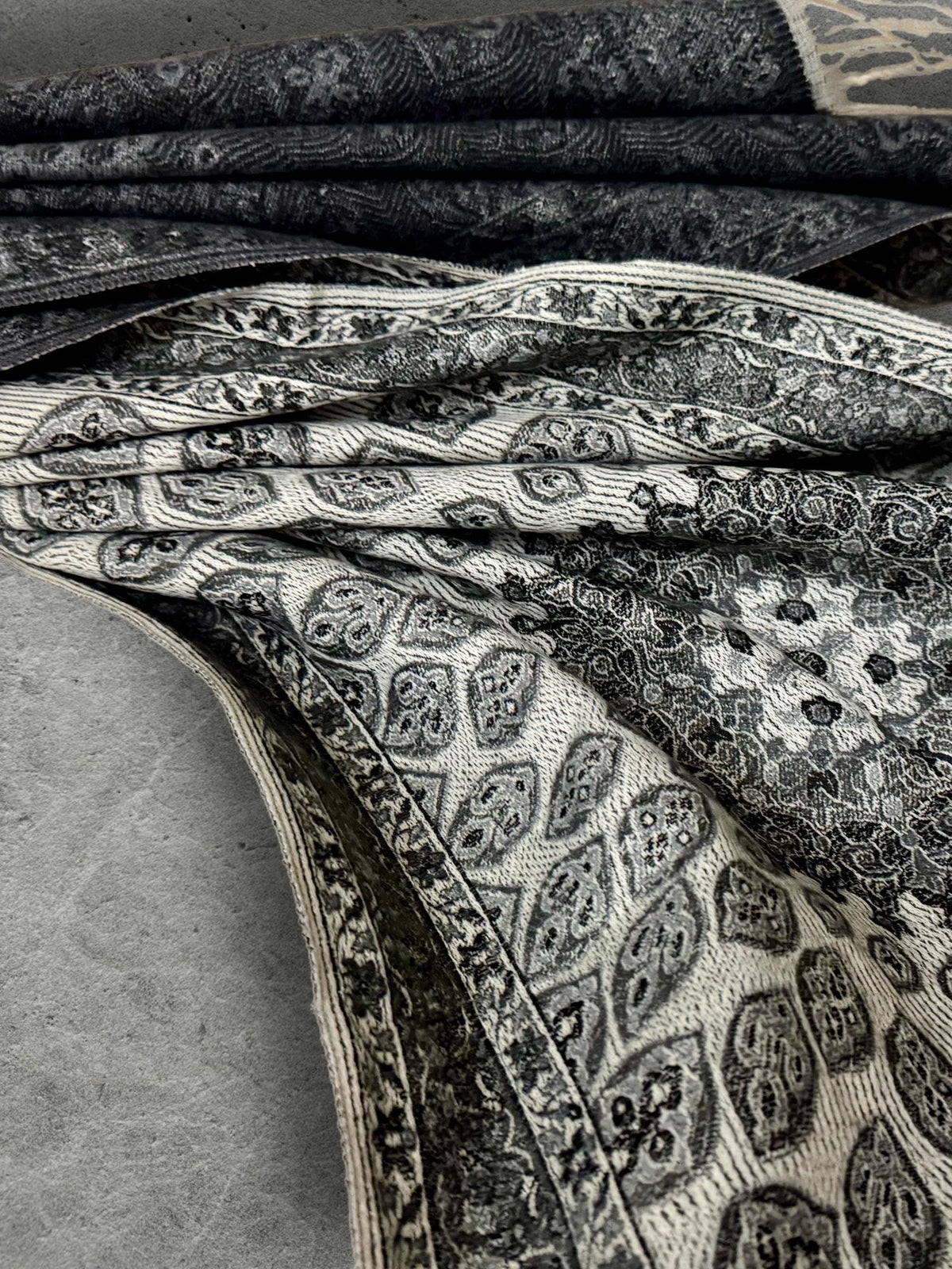Reversible Black Winter Scarf, Ivory Bohemian Medallion Shawl for Women, Soft Oversized Warm Wrap, Fringed Cold Weather Gift for Her