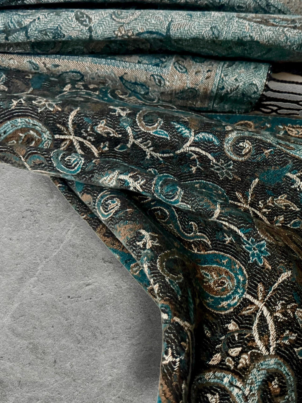 Teal Green Charcoal Paisley Winter Scarf, Reversible Patterned Boho Shawl, Ultra Soft Fringed Wrap, Elegant Gift for Women