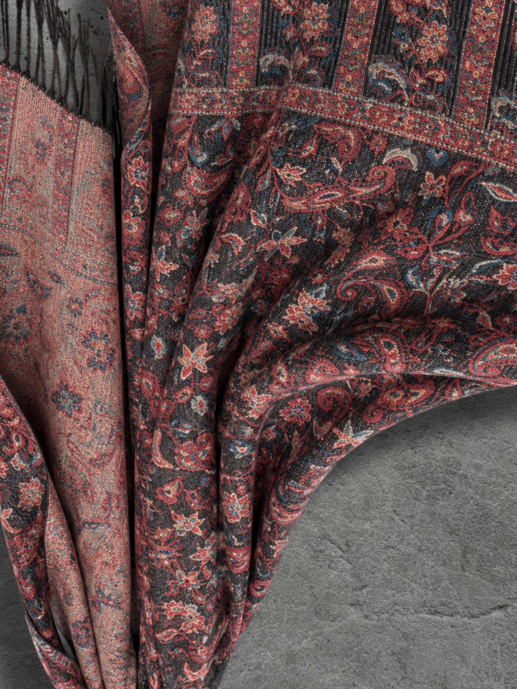 Black Rust Dark Heritage Floral Reversible Winter Scarf, Double Sided Tapestry Shawl, Soft Boho Women’s Neck Wrap