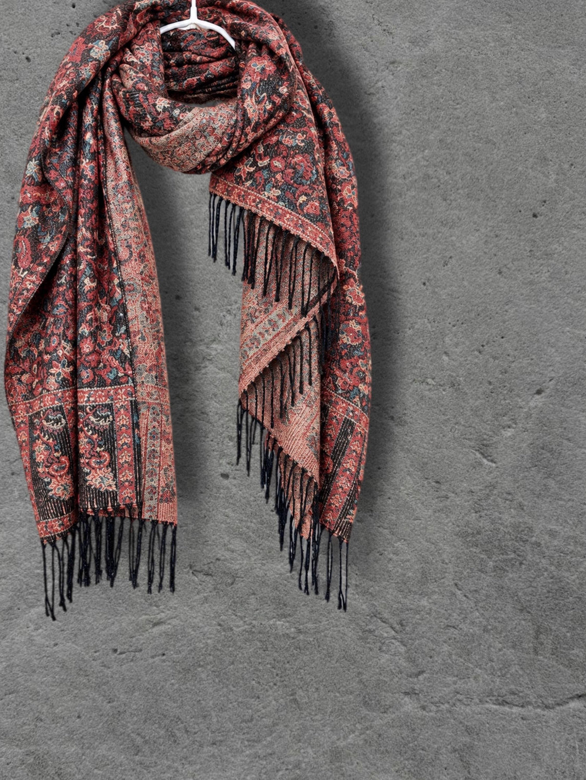 Black Rust Dark Heritage Floral Reversible Winter Scarf, Double Sided Tapestry Shawl, Soft Boho Women’s Neck Wrap