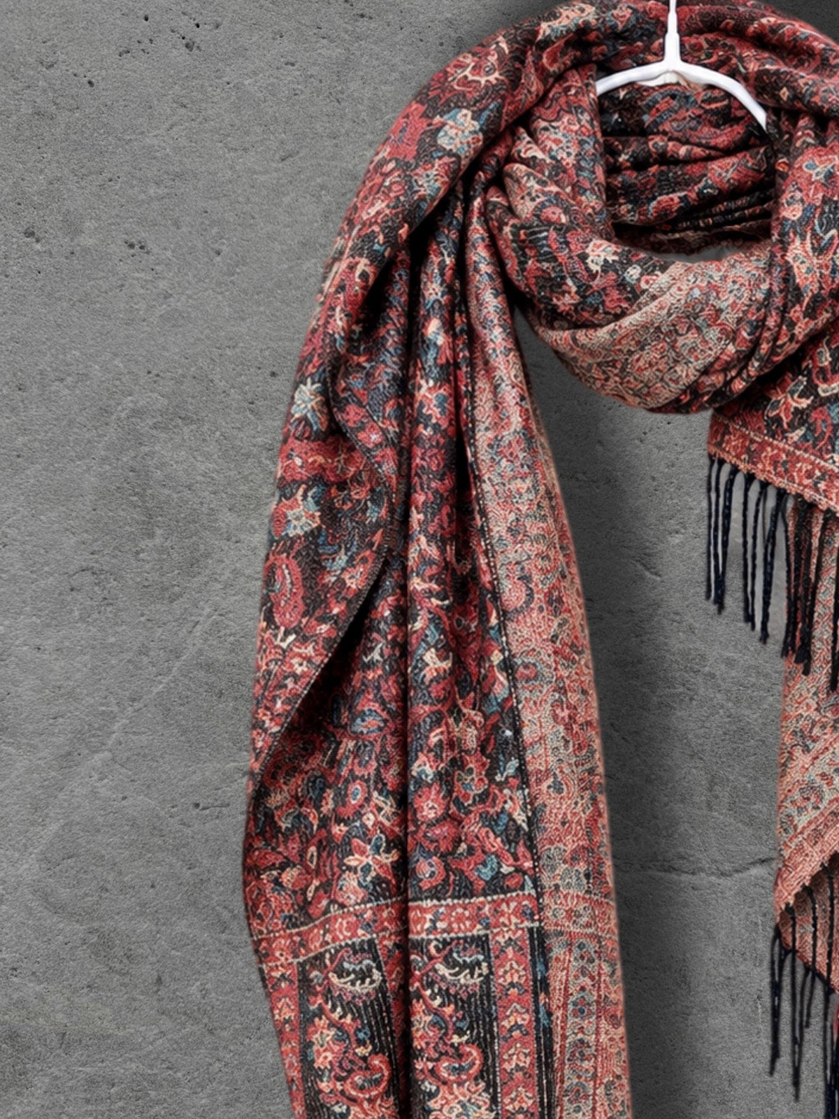 Black Rust Dark Heritage Floral Reversible Winter Scarf, Double Sided Tapestry Shawl, Soft Boho Women’s Neck Wrap