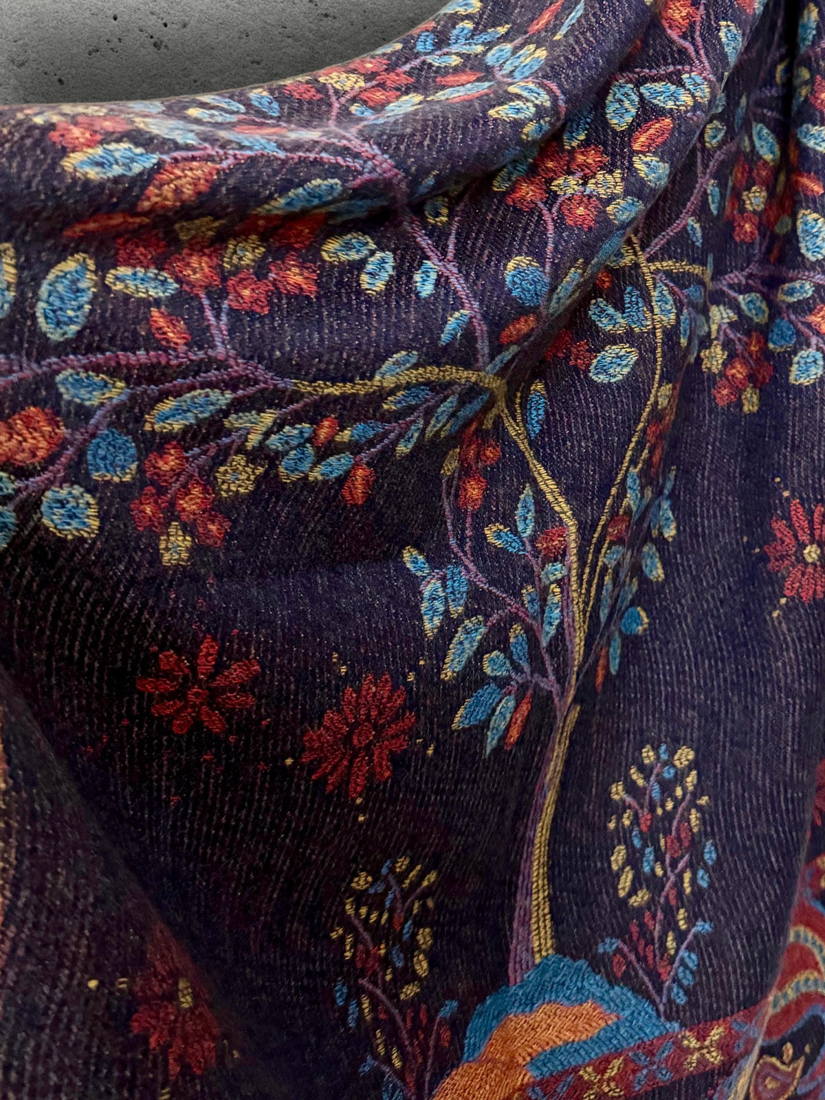 Purple Blue Reversible Bohemian Winter Scarf, Featuring Tree and Floral Patterns, Soft Cozy Wrap for Women, Thoughtful Gift for Her