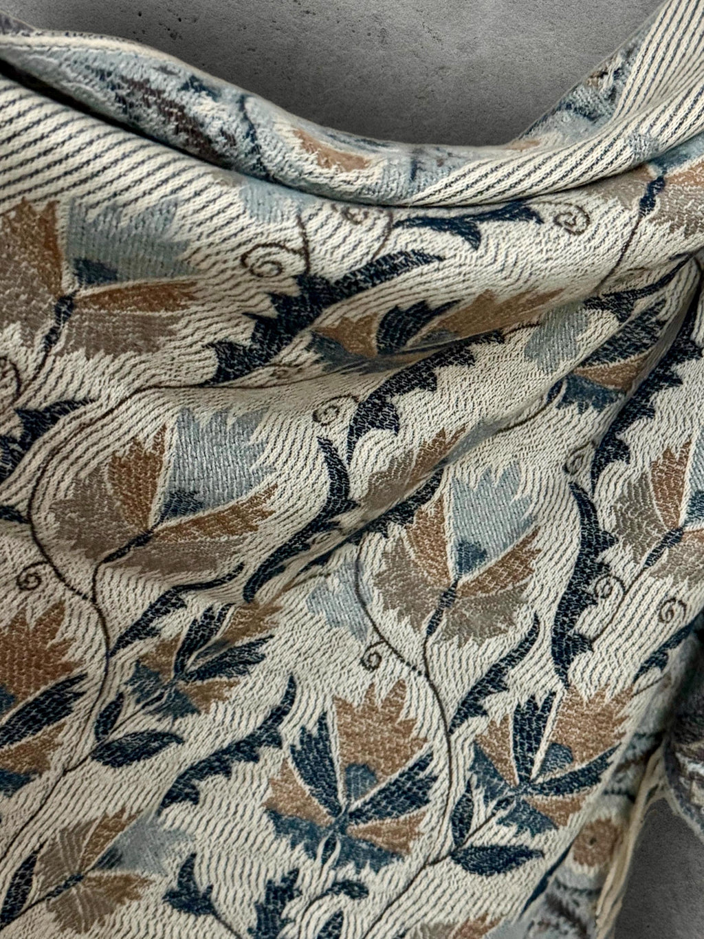 Beige Blue Taupe Floral Winter Scarf, Reversible Boho Shawl for Women, Ultra Soft Gold Weather Wrap, Warm Gift for Her