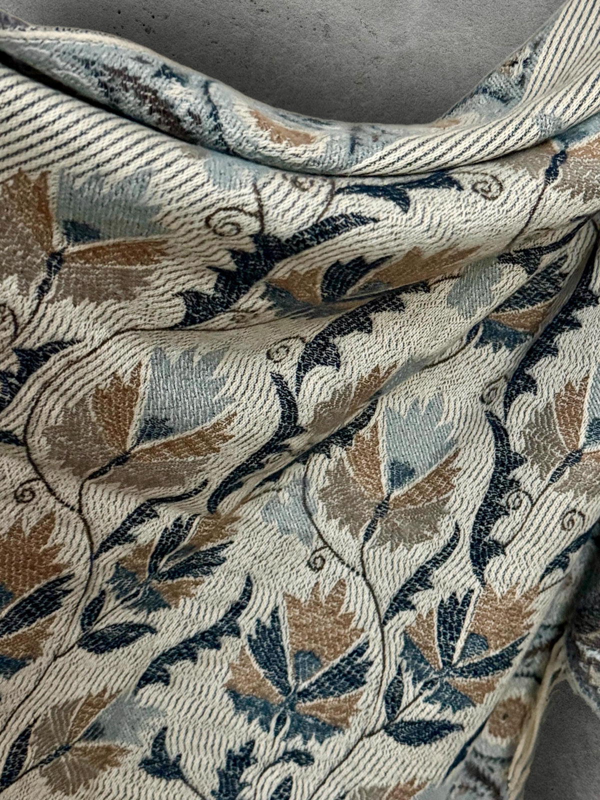 Beige Blue Taupe Floral Winter Scarf, Reversible Boho Shawl for Women, Ultra Soft Gold Weather Wrap, Warm Gift for Her
