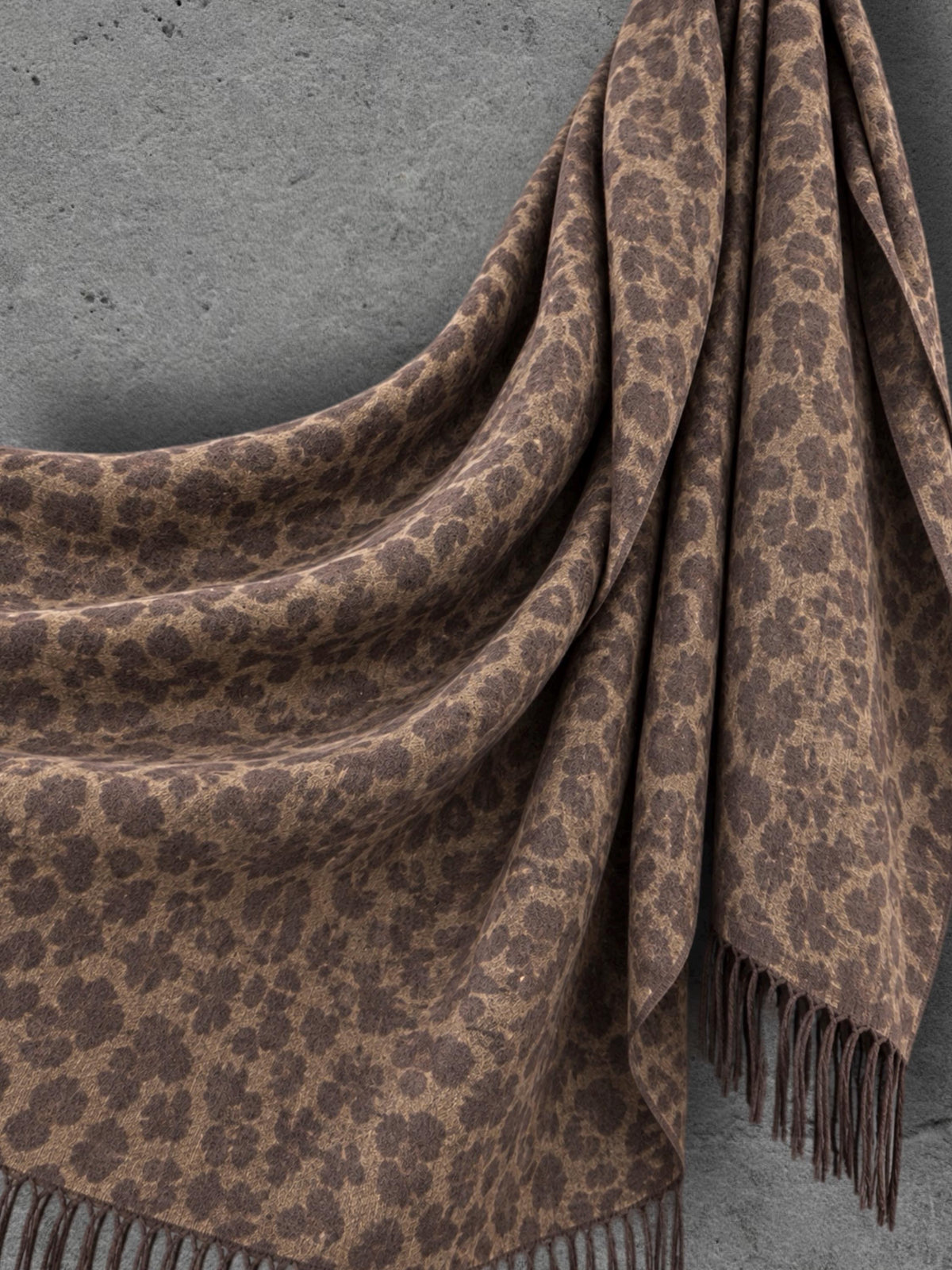Brown Leopard Winter Scarf, Mocha Animal Print Wrap, Soft Brushed Shawl, Warm Womens Neck Accessory, Boho Gift For Her