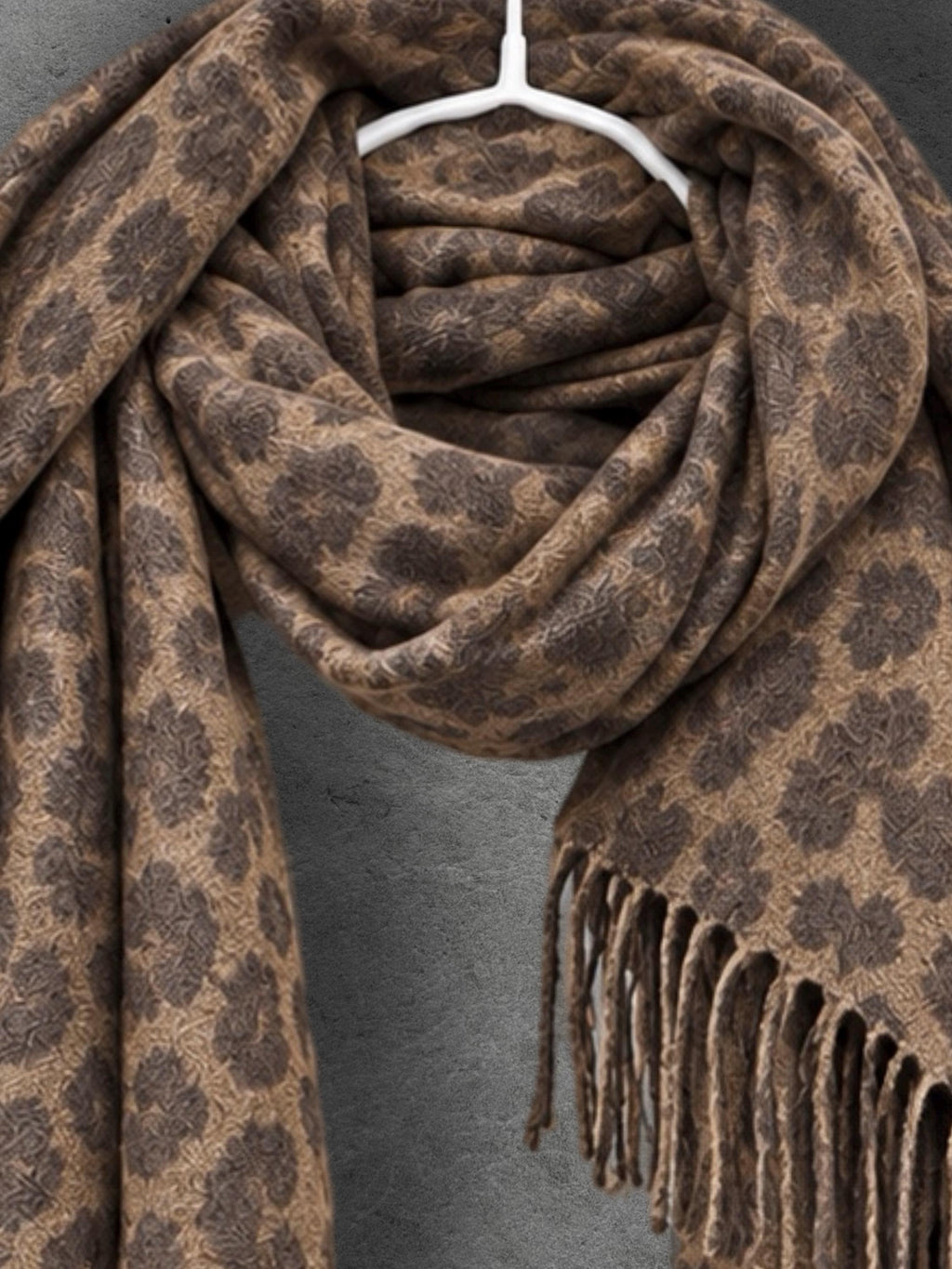 Brown Leopard Winter Scarf, Mocha Animal Print Wrap, Soft Brushed Shawl, Warm Womens Neck Accessory, Boho Gift For Her