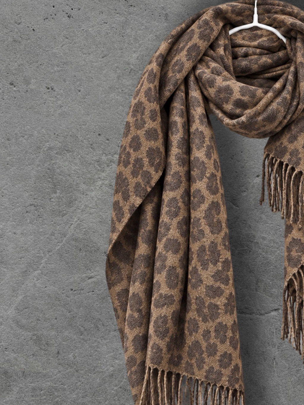 Brown Leopard Winter Scarf, Mocha Animal Print Wrap, Soft Brushed Shawl, Warm Womens Neck Accessory, Boho Gift For Her