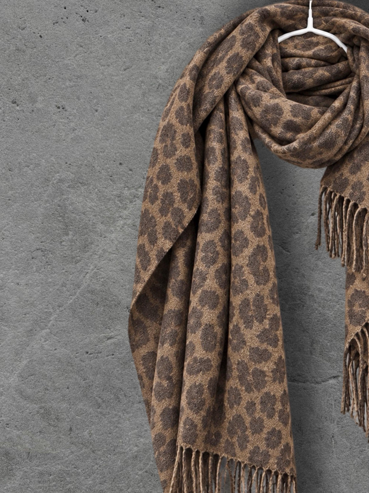 Brown Leopard Winter Scarf, Mocha Animal Print Wrap, Soft Brushed Shawl, Warm Womens Neck Accessory, Boho Gift For Her