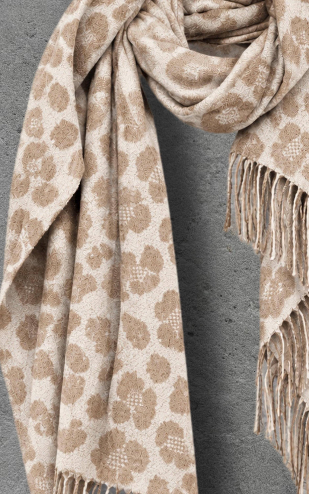 Beige Leopard Winter Scarf, Cream Animal Pattern Shawl, Neutral Soft Wrap, Cosy Women’s Cold Weather Accessory, Elegant Gift