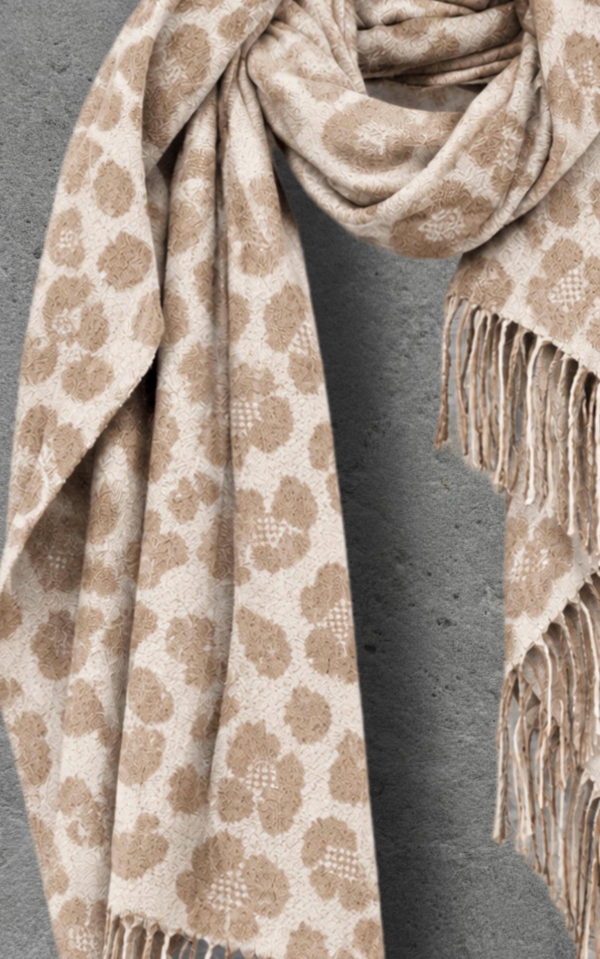 Beige Leopard Winter Scarf, Cream Animal Pattern Shawl, Neutral Soft Wrap, Cosy Women’s Cold Weather Accessory, Elegant Gift