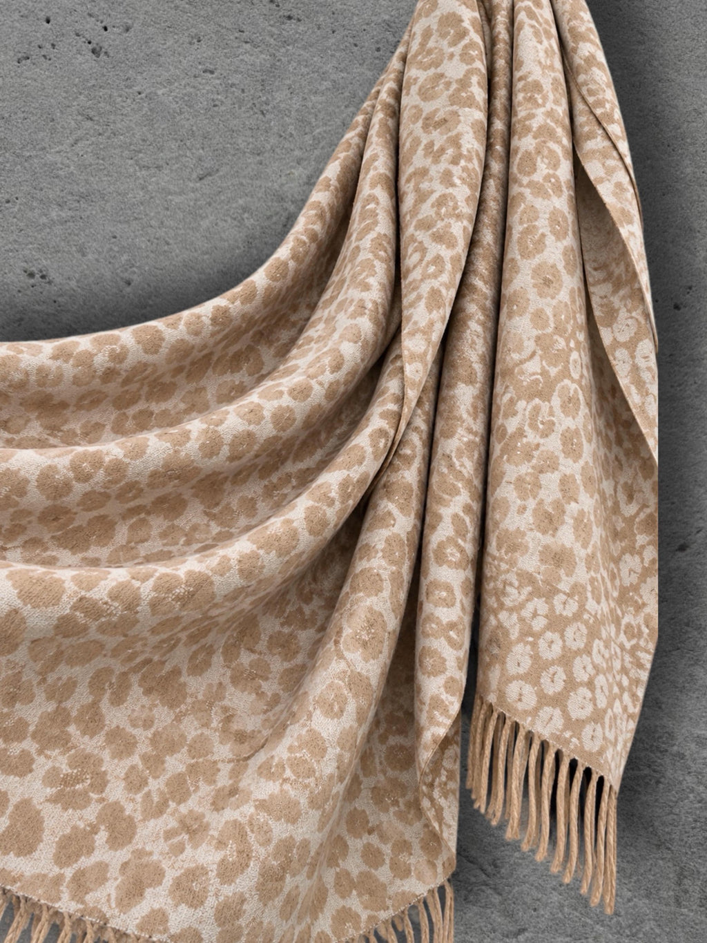 Beige Leopard Winter Scarf, Cream Animal Pattern Shawl, Neutral Soft Wrap, Cosy Women’s Cold Weather Accessory, Elegant Gift