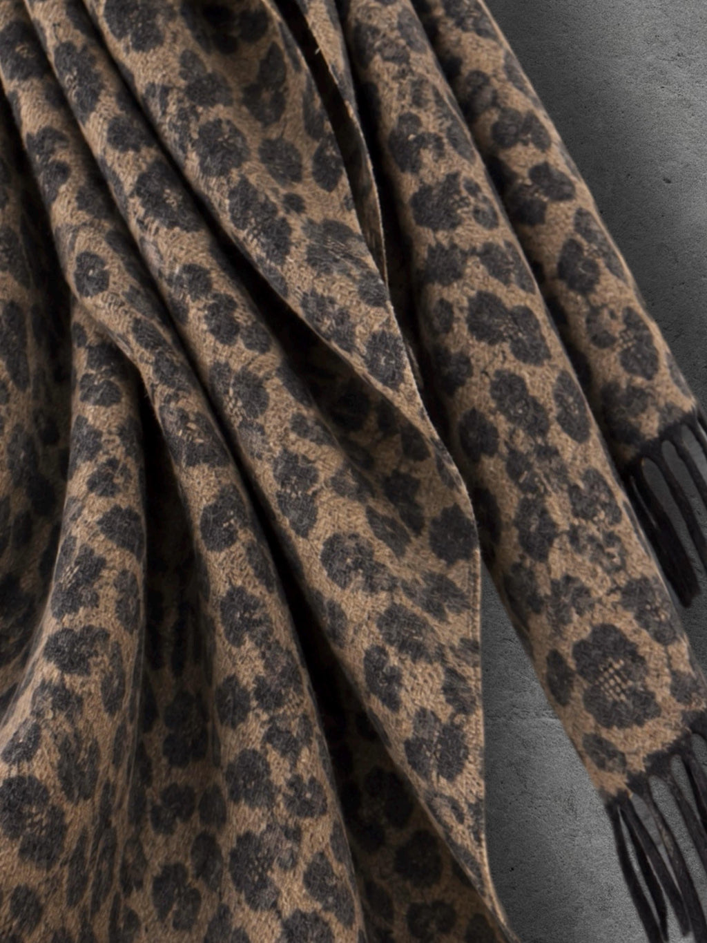 Camel Leopard Winter Scarf, Black Animal Print Neck Wrap, Bold Soft Shawl, Warm Bohemian Accessory, Stylish Women’s Gift