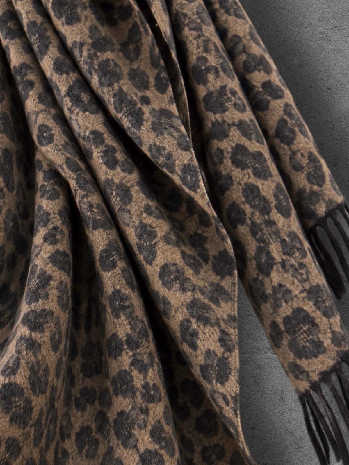 Camel Leopard Winter Scarf, Black Animal Print Neck Wrap, Bold Soft Shawl, Warm Bohemian Accessory, Stylish Women’s Gift