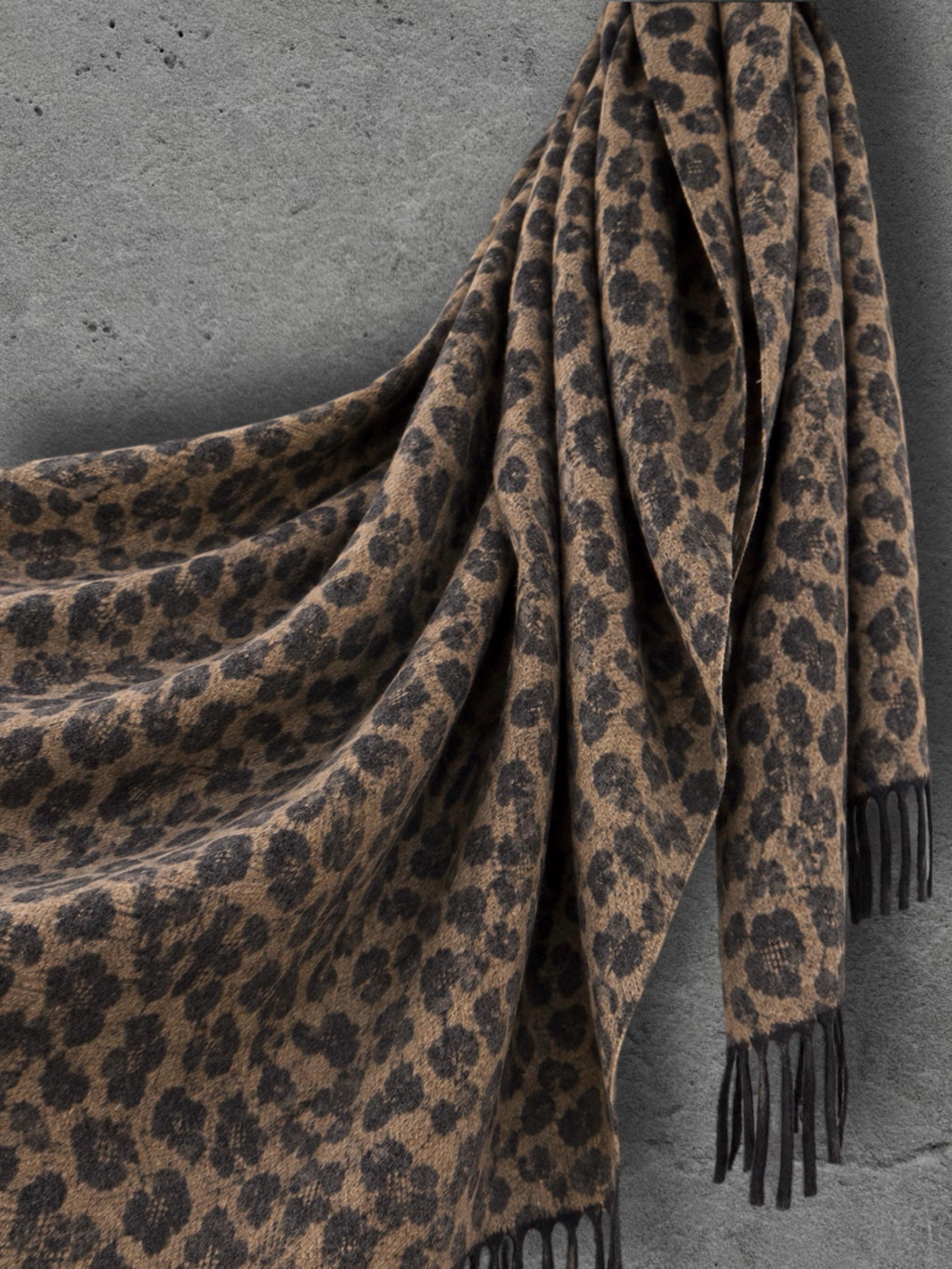 Camel Leopard Winter Scarf, Black Animal Print Neck Wrap, Bold Soft Shawl, Warm Bohemian Accessory, Stylish Women’s Gift